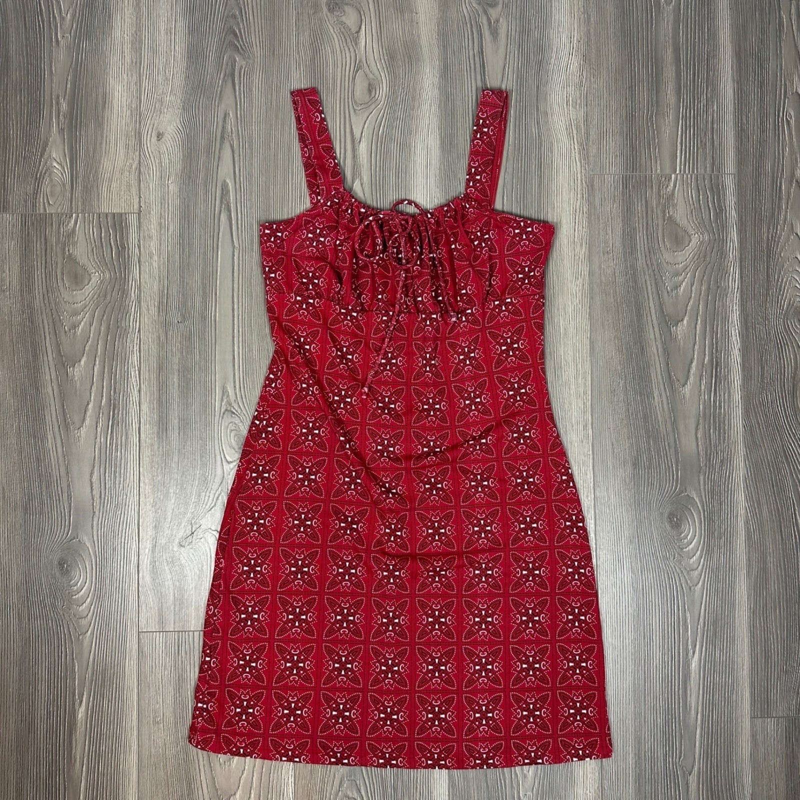 Vintage Y2K 90s Red Bandana Print Mini Dress – SIZE L Festival Concert Western