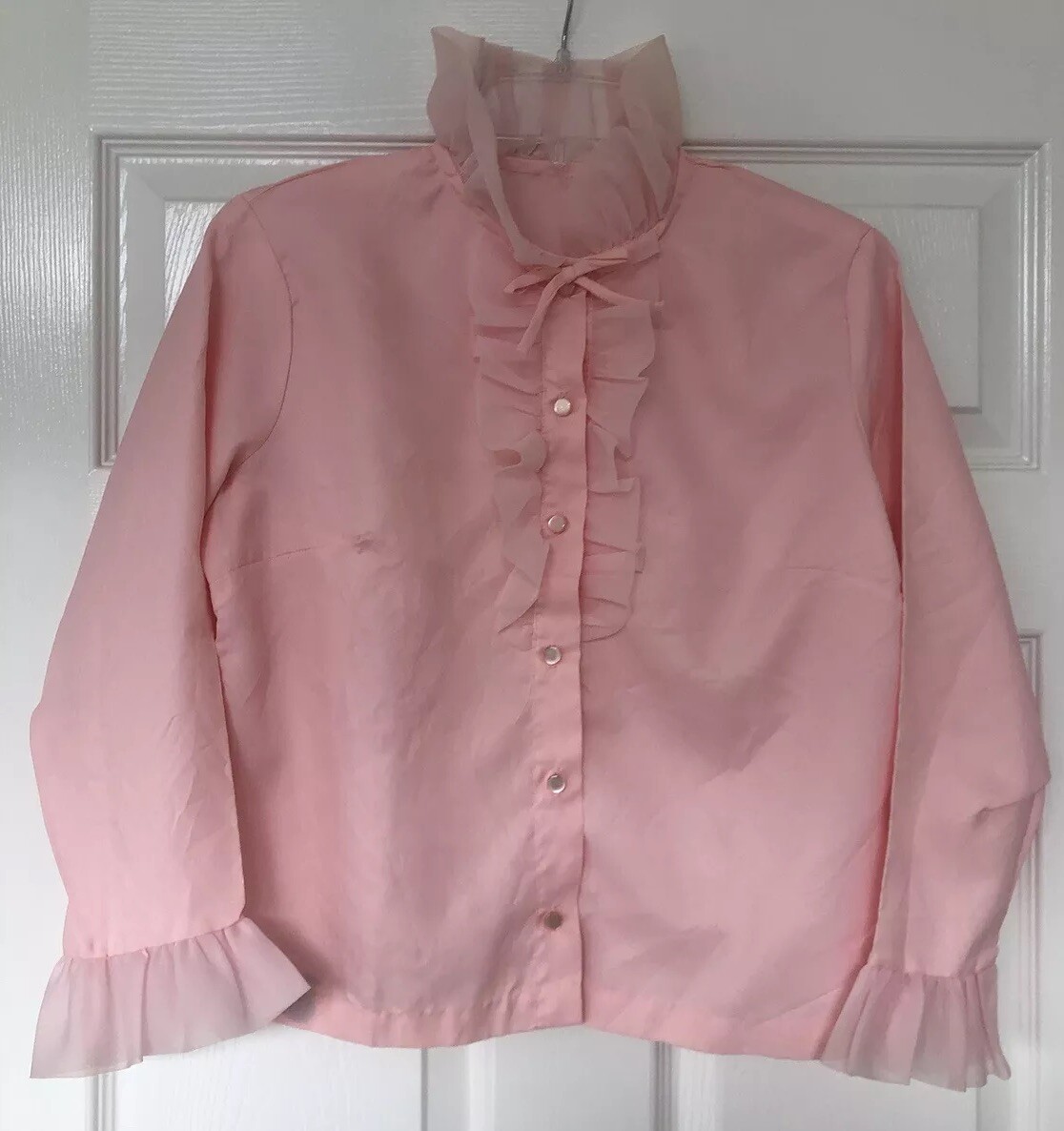 Women’s Pink Blouse Ruffle Front Prop Movies Vintage No Brand Tags 1960-1970