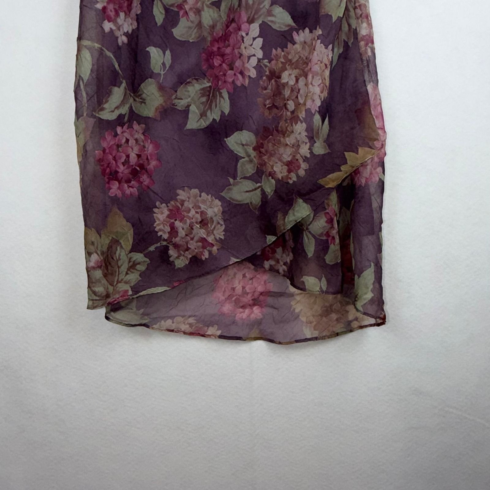Floral Maxi Skirt Womens 10 Purple Sheer Chiffon Y2K Cottagecore Fairycore