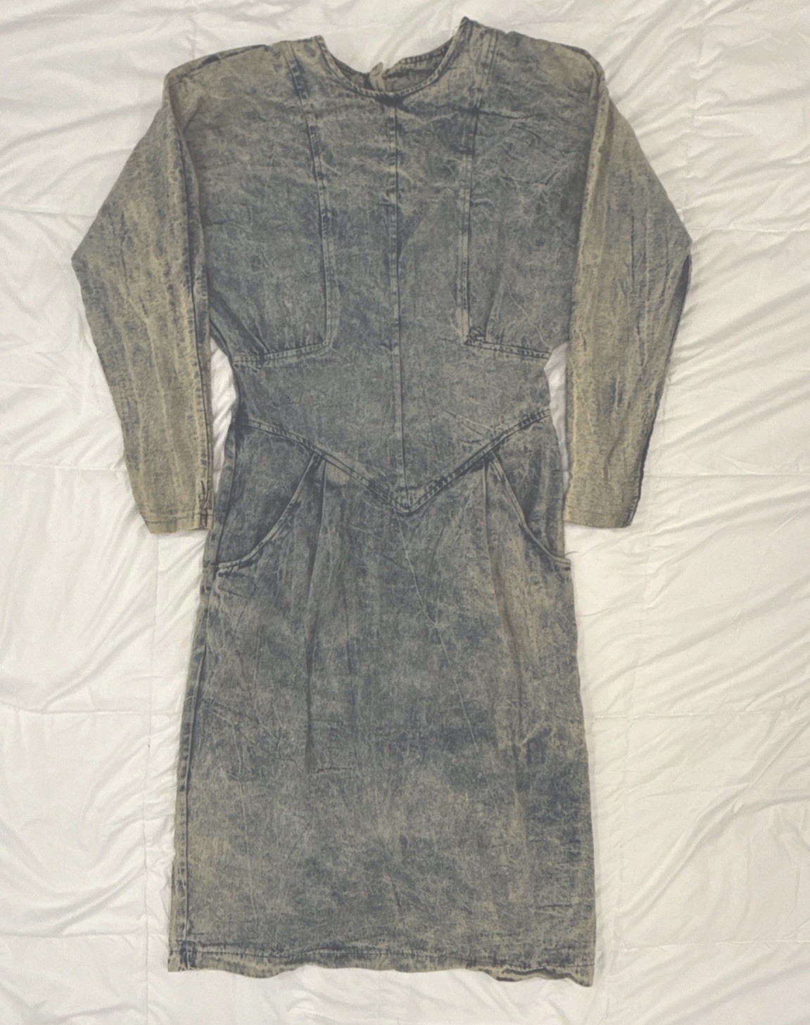 Vintage Y2K Prezzia Acid Wash Denim Dress Size 10 80s 90s Western W/Pockets.