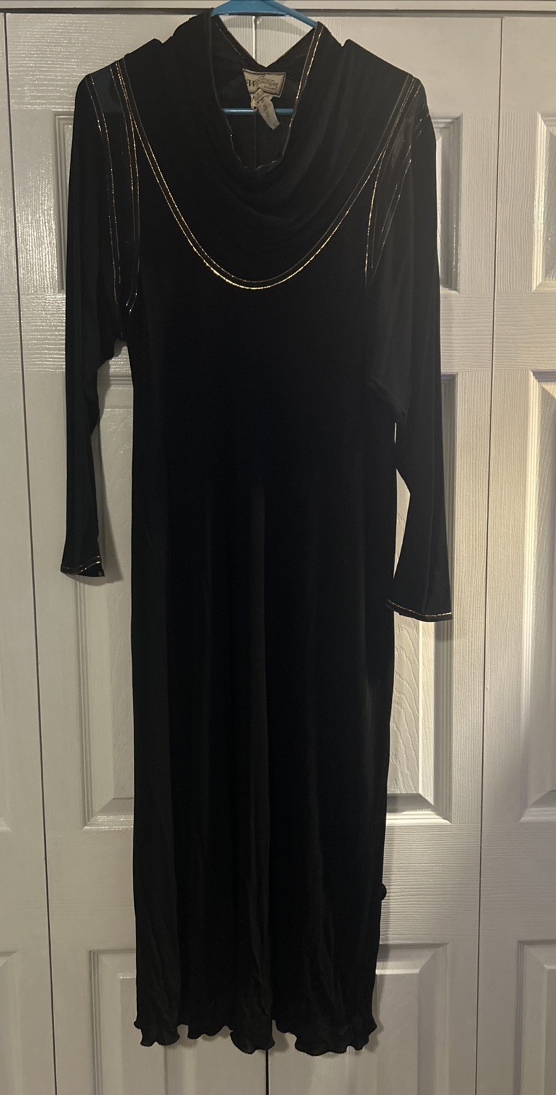 Vintage Janice Wainwright England Black Gold Viscose Dress Mesh US 10 UK 12