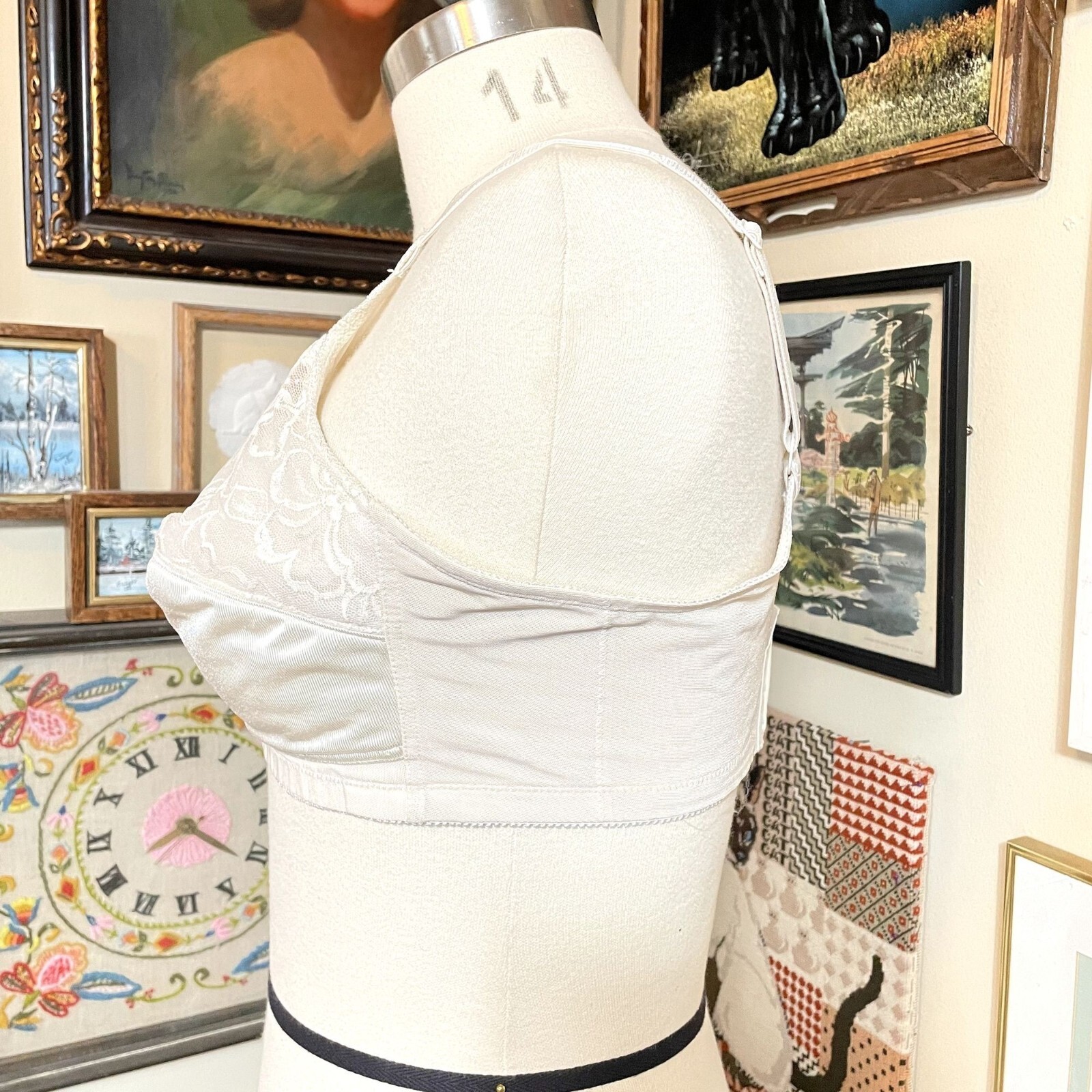 70s Vintage Jodee Beige Wide Band Bra with Lace Modesty Panel Size 40C