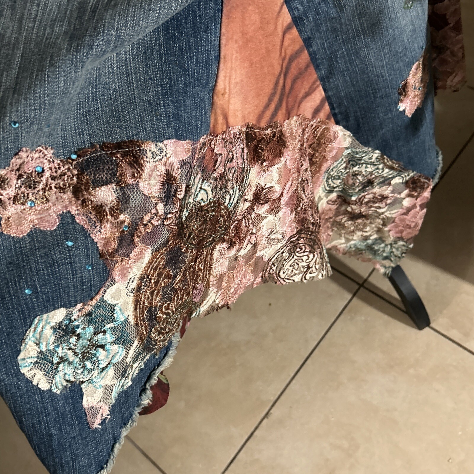 Alberto Makali 80s Vintage Embellished Designer Denim Jean Skirt Sz 8 RARE