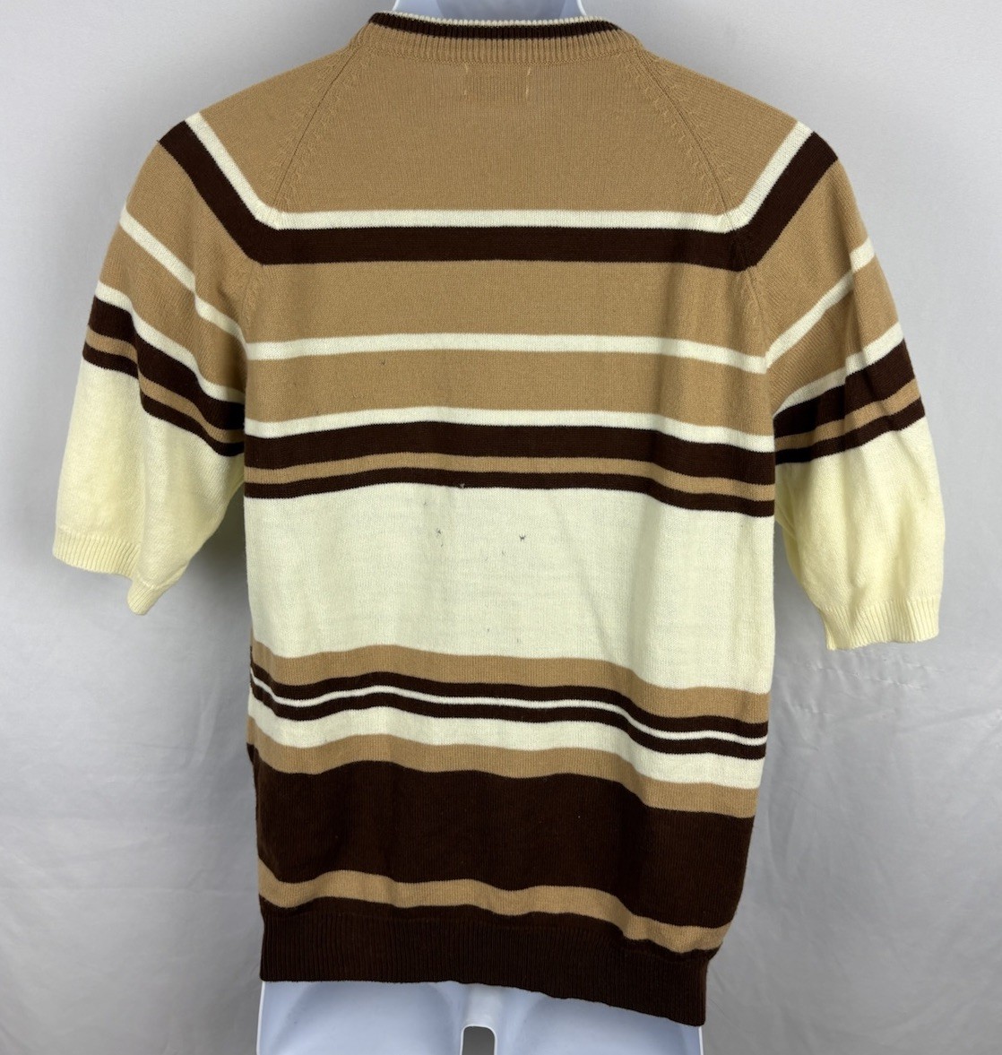 Vintage 60s Penneys Town Craft Short Sleeve Striped Knit Acrylic Shirt Size M