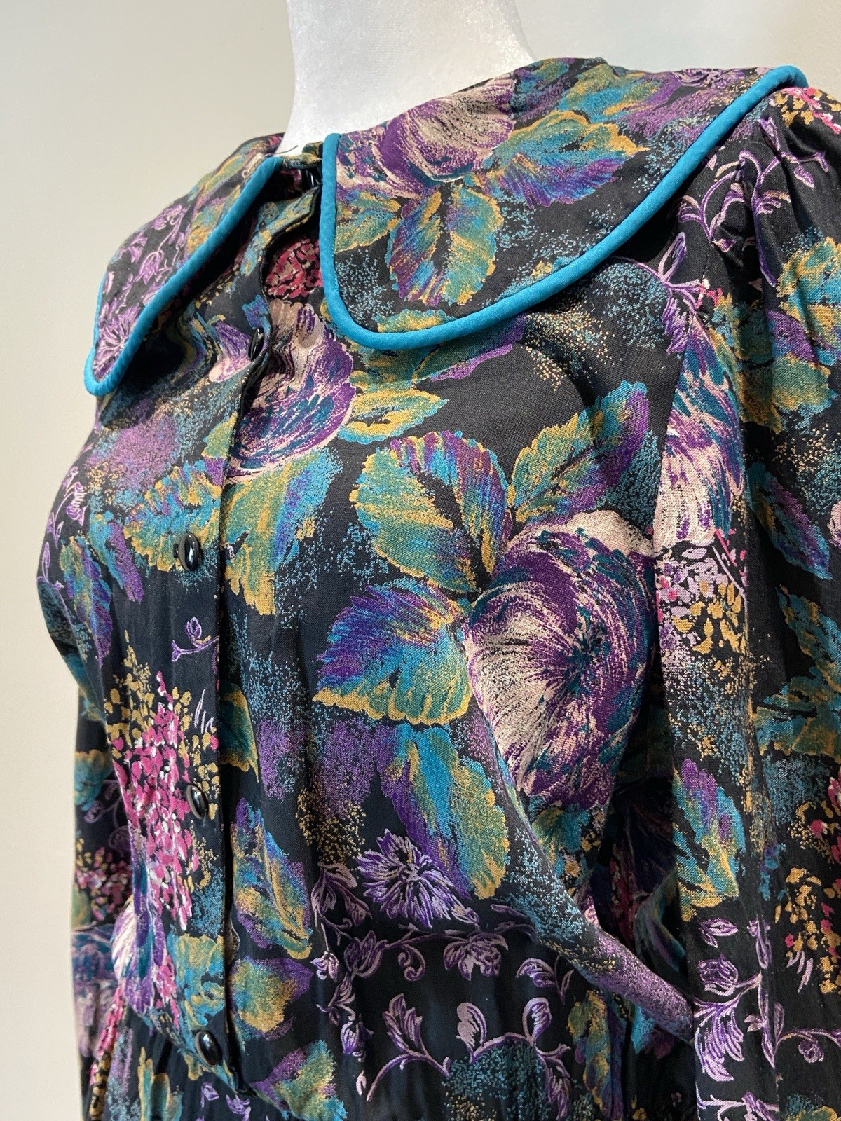 Vintage 1980’s Womens Prairie Cottagecore Turquoise Multicolor Dress Size S