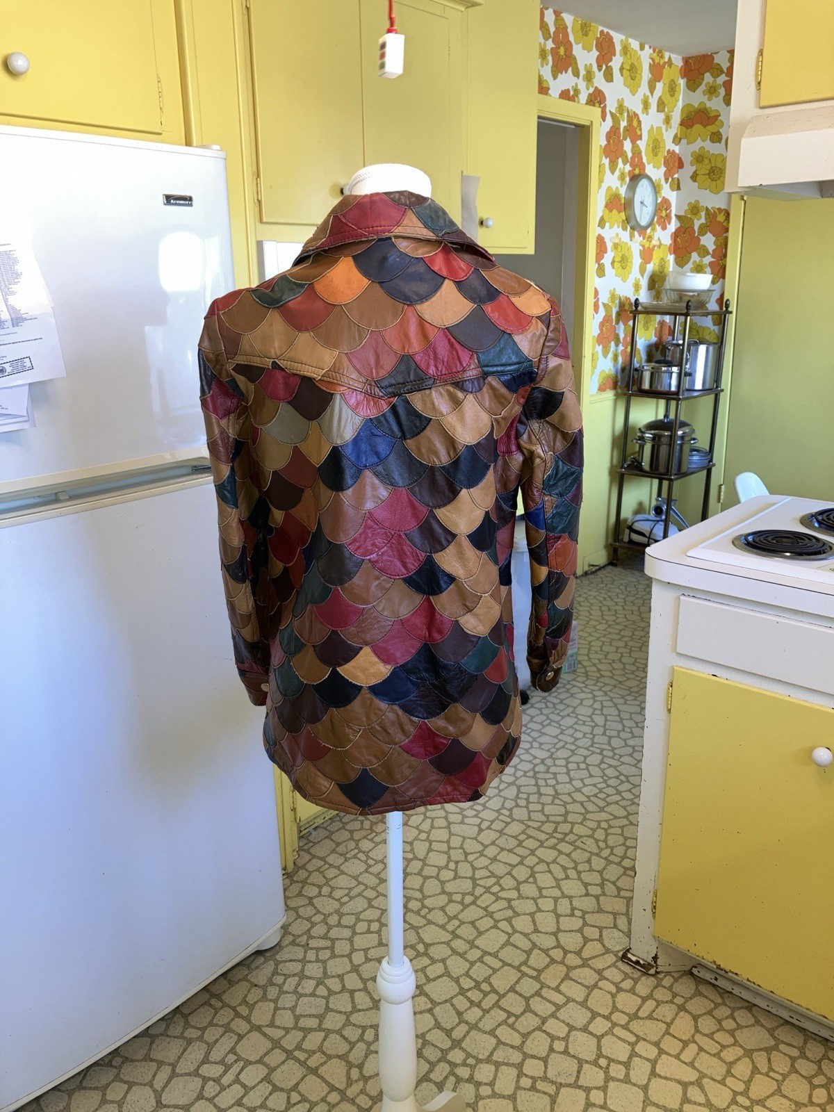 Vintage 70’s Multicolor Patchwork Leather Jacket Brown Red Green Blue Tan