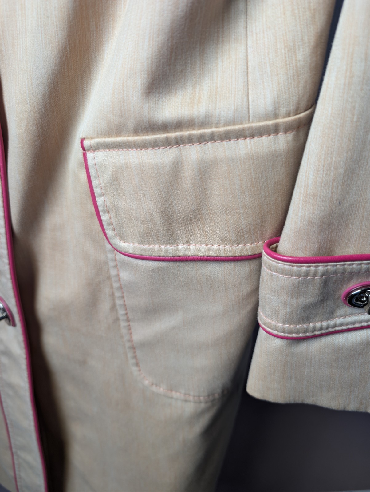 Coach Trench Coat Size 6 Tan Cotton Legacy Polka Dot Multi Lining Pink Trim READ
