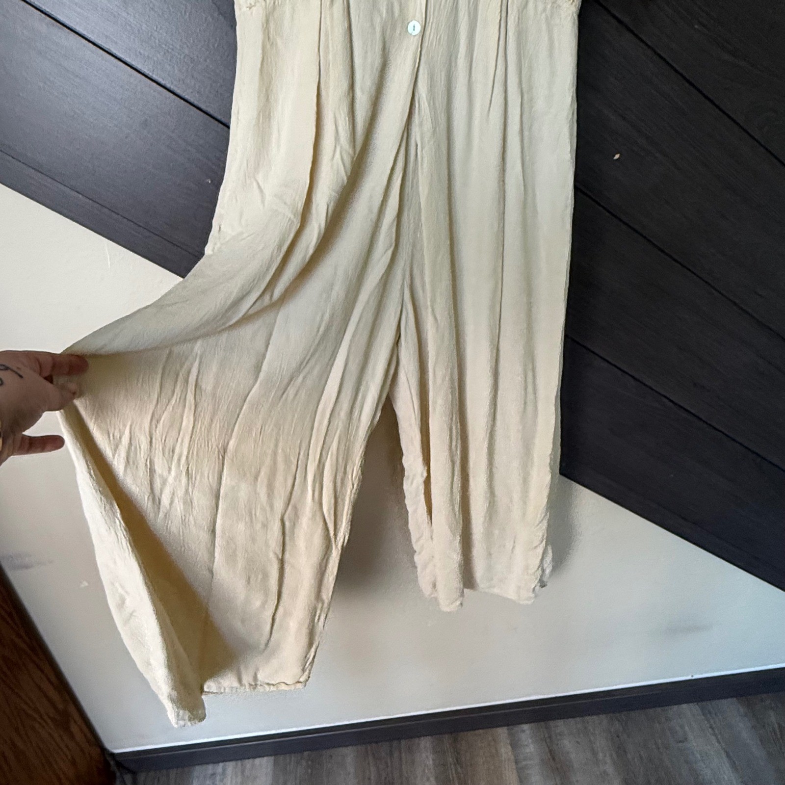 New York Studio Vintage 90s Embroidered Rayon Jumpsuit Tan Med Cottagecore