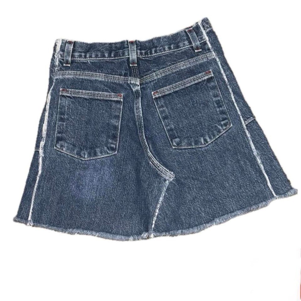 👗🧷 BUGLE BOY Vintage 90s Y2K Upcycled Denim Mini Skirt l Fits Sz 26″