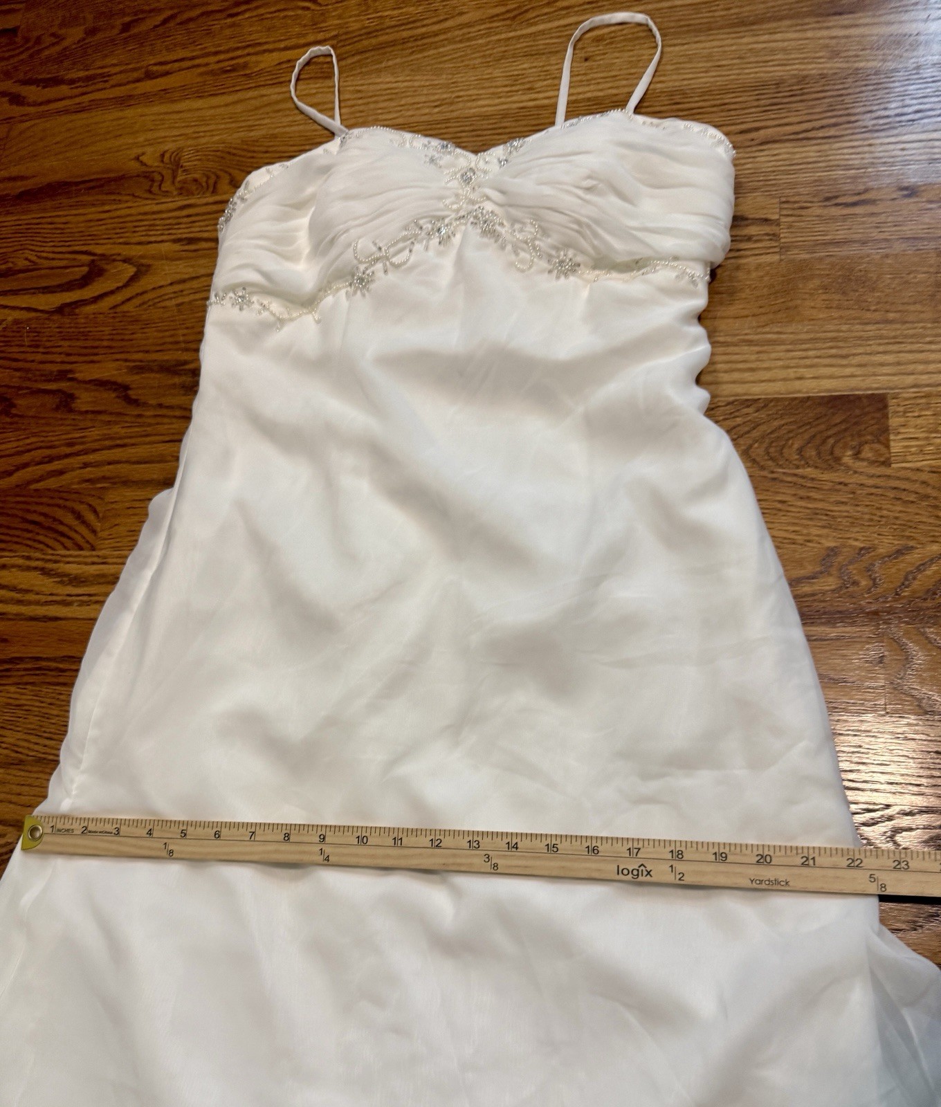 Y2K White Chiffon Empire Waist Wedding Dress Beaded Sweetheart US 12-14