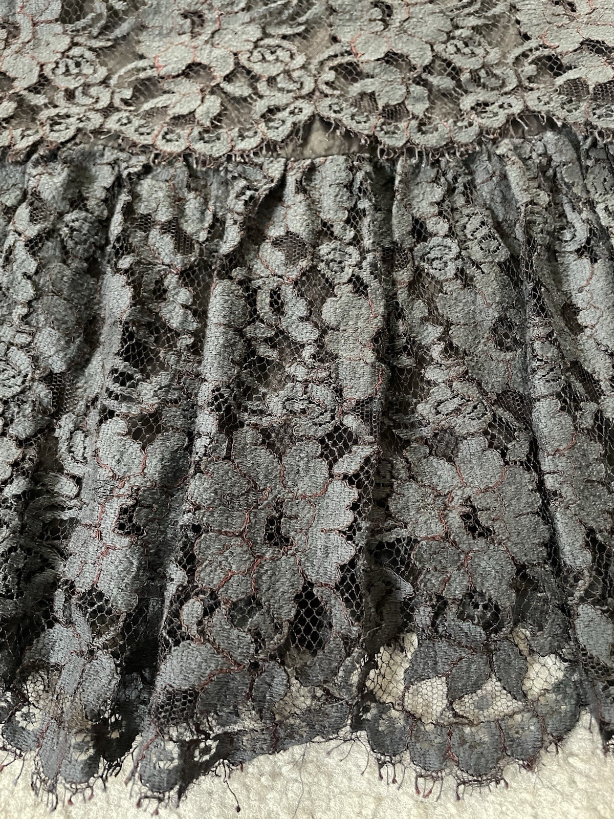 Vtg 70s Layered Floral Lace Dress Sz 4 Gray-Black Balloon Sleeve Ruffles Classic