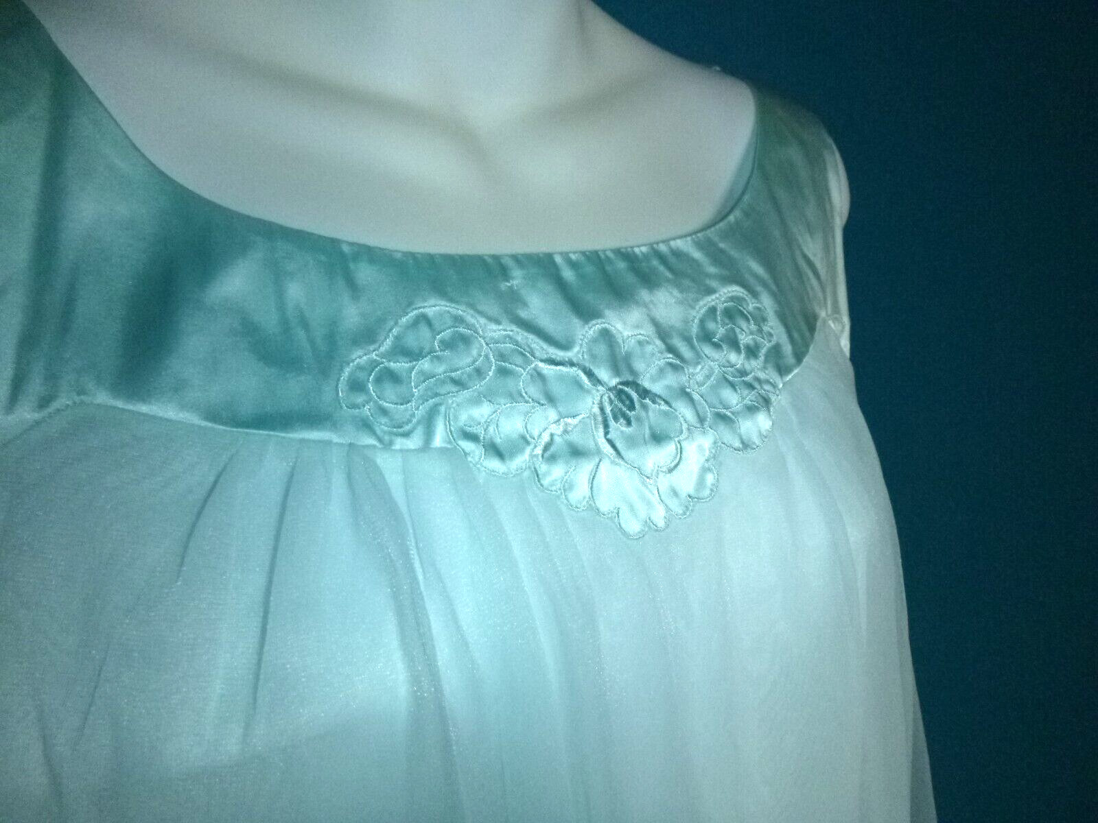 Vtg Gossard Artemis AQUA 2 Layer Chiffon Overlay Short Nightgown Sz M