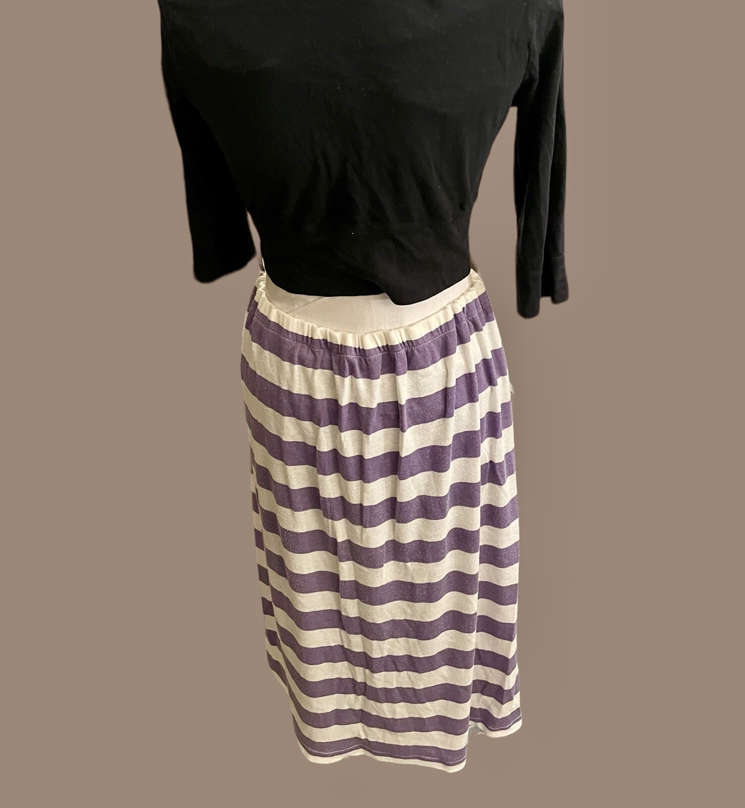 Vintage Skirt Midi 80s Low Waist Striped Cotton Jersey Indie Soft Girl Gen Z M
