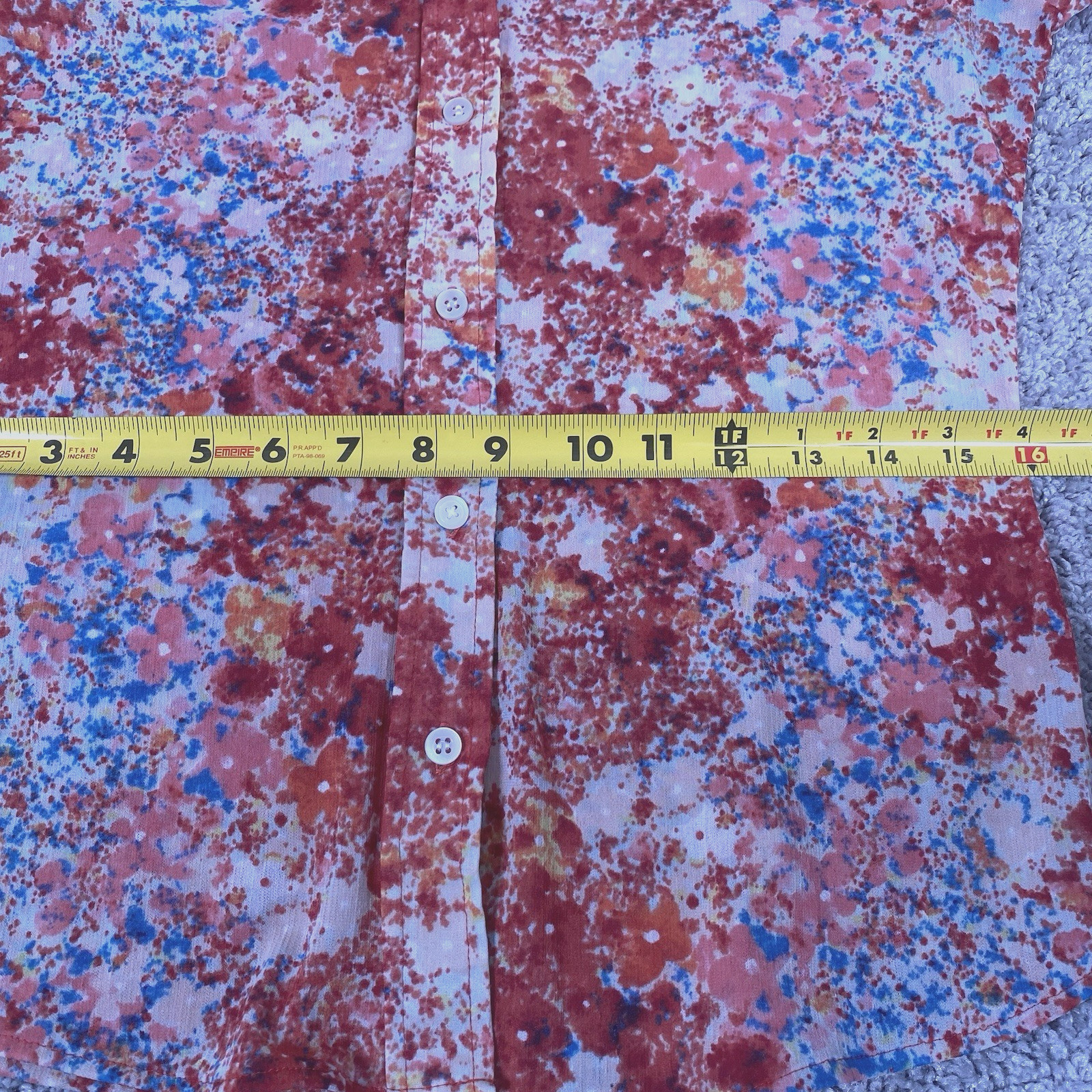 VTG 70’s Sheer Button Up Dagger Collar Shirt Red Disco Floral Secretary Size S/M