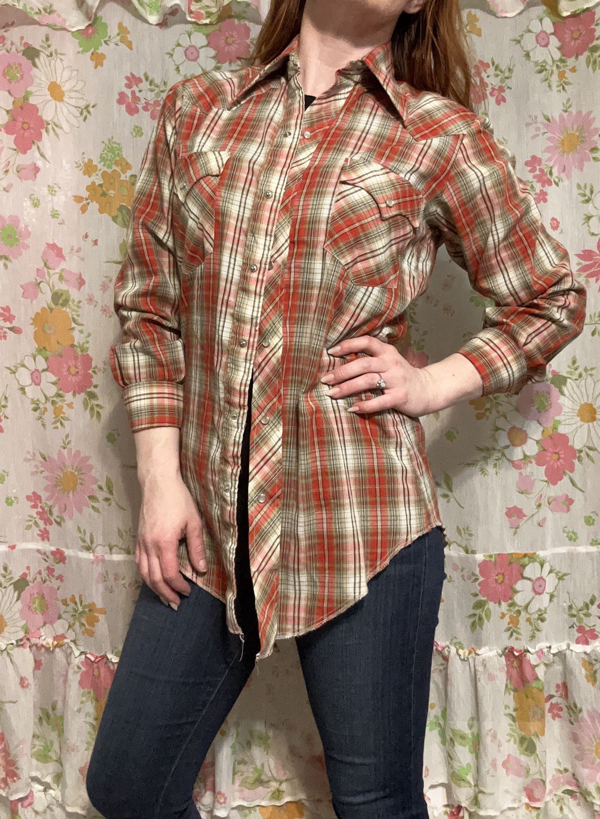 Vtg Retro Plaid Pearl Snap Country American Western Cowgirl Rockabilly Rodeo SM