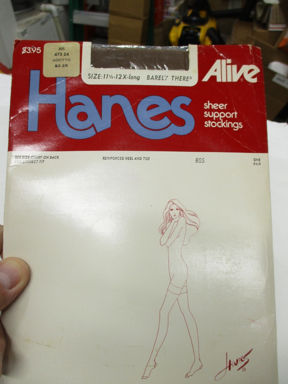 1PR VINTAGE HANES ALIVE RHT SUPPORT SHEER NYLON STOCKINGS SZ 11 1/2-12 XLONG BAR