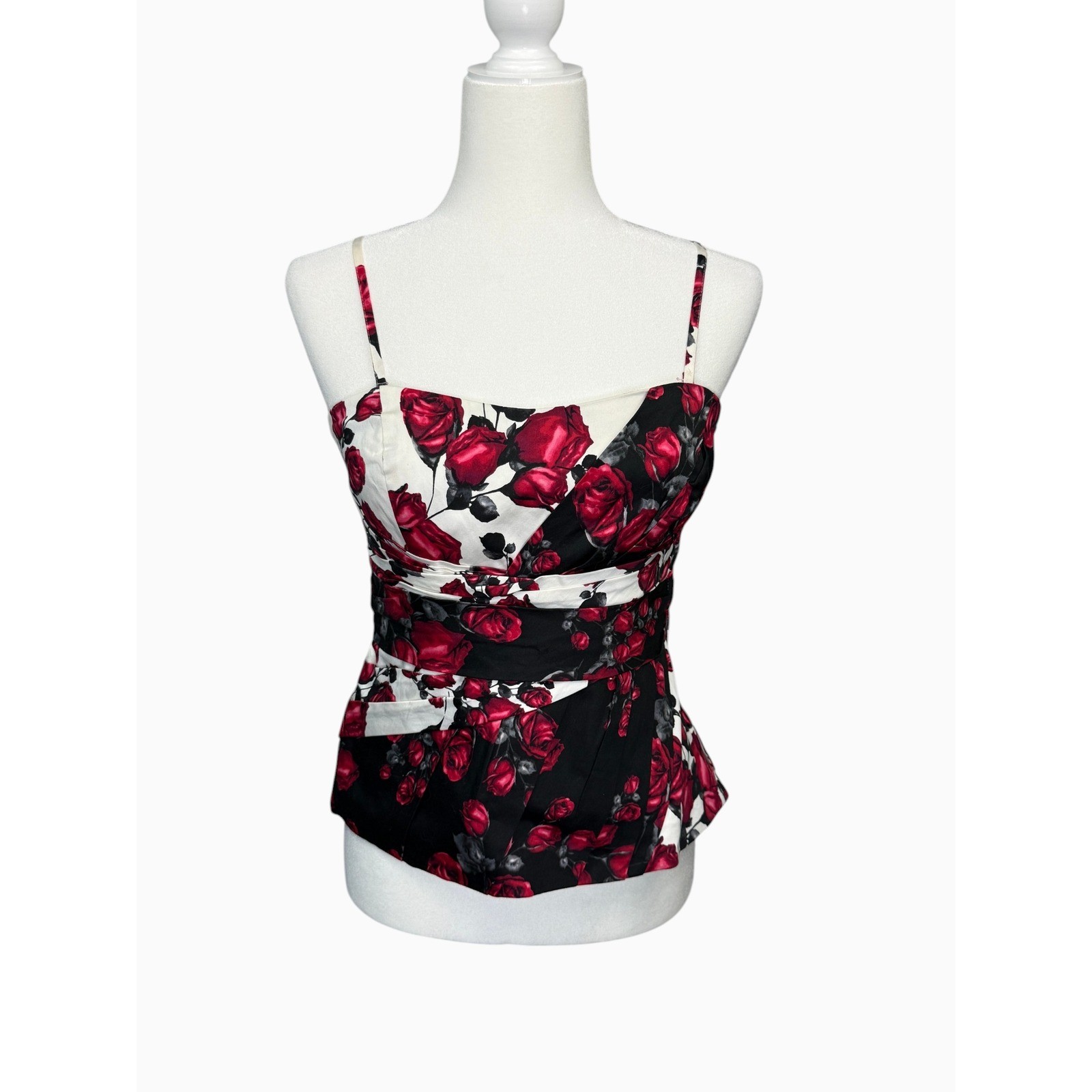White House Black Market Floral Bustier Peplum Top Size M Strapless Rose Print