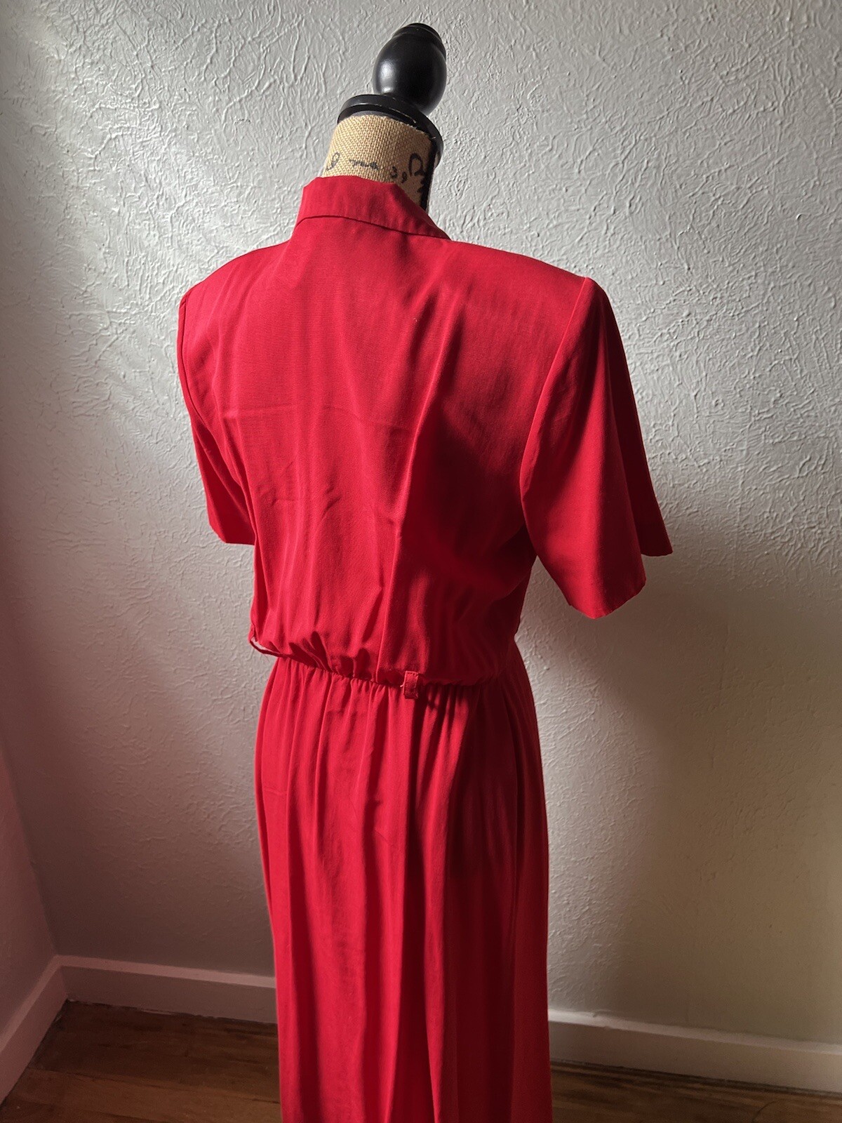 1980s Lipstick Red Button-Up Shirt Dress S M 80s Stranger Things Secretary Retro