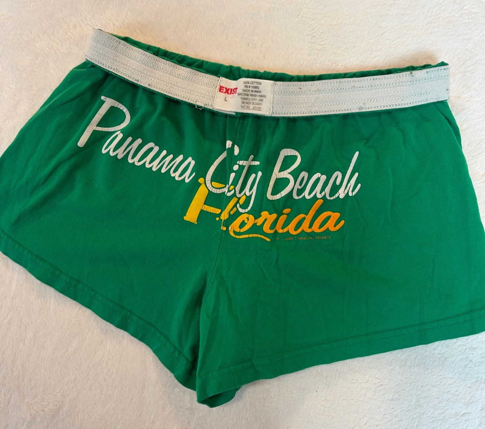 Vintage Y2K Fold Over Booty Shorts Green Panama City Beach Florida EXIST Size L