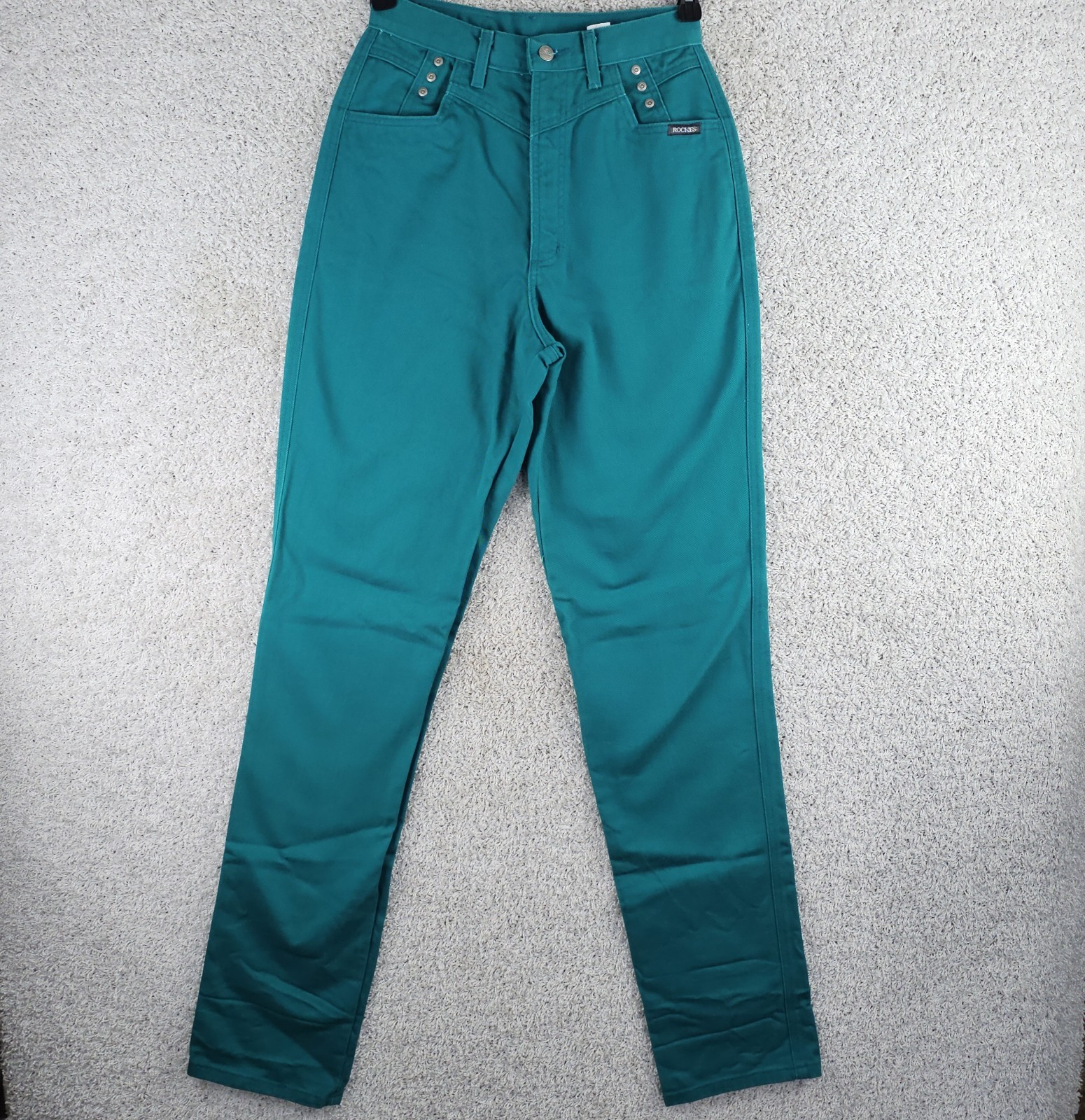 Vtg Rockies Rocky Mountain Greenish Blue Jeans Sz 29/9 28×36.5 Western Cowgirl
