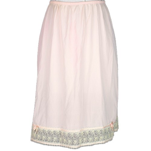 1950s Vintage Vanity Fair Half Slip Pink Nylon Embroidered Lace Ribbon Bows S