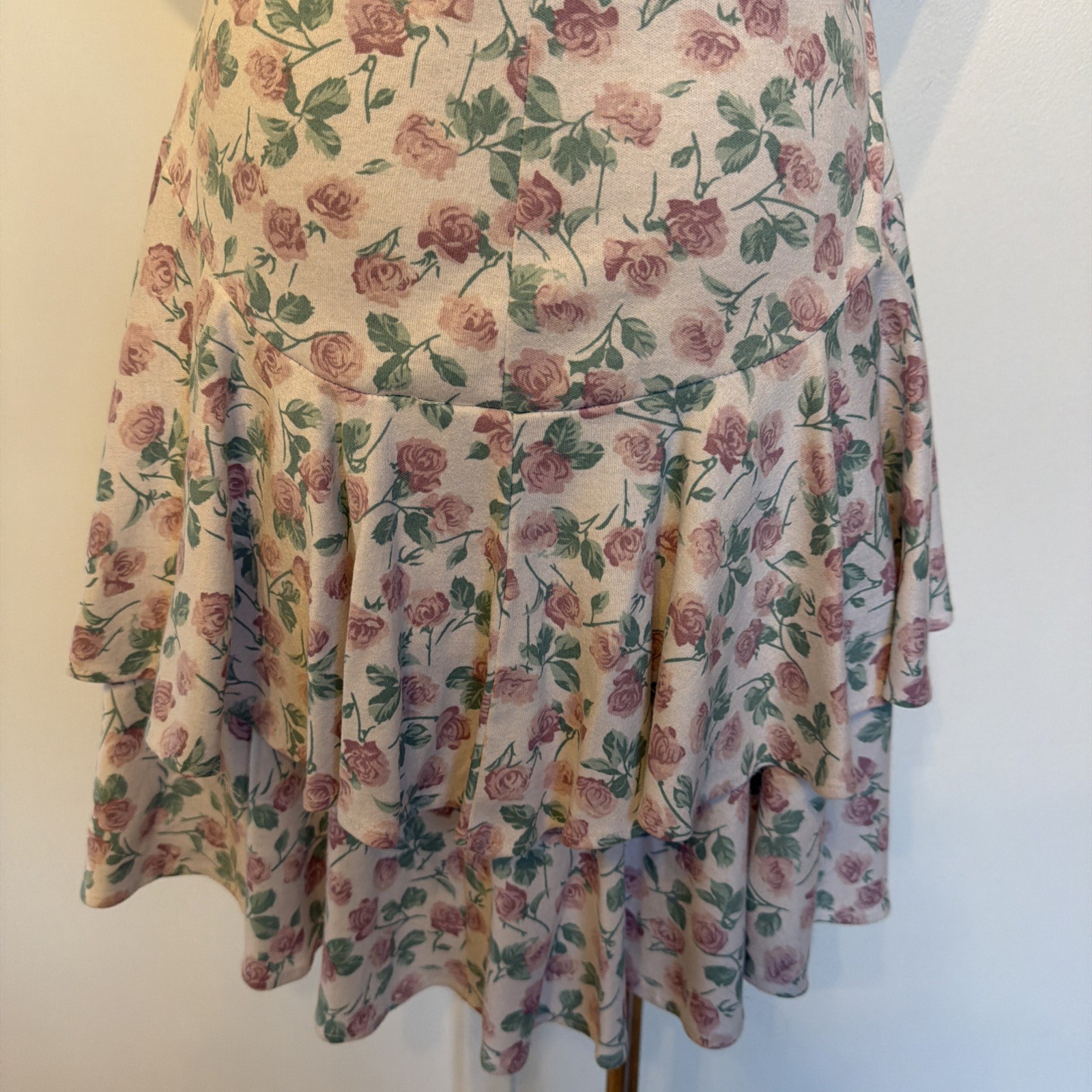 Vtg Rampage Dress 80s Tiered Ruffles Roses Floral Shoulder Pads