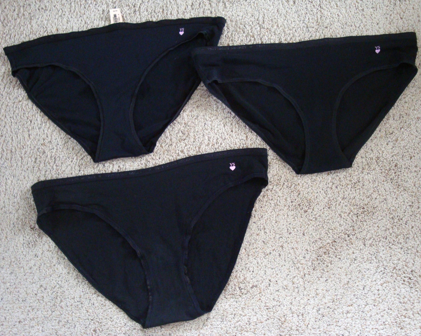 Lot of 3 Victoria’s Secret XL Vintage Black Cotton Logo Waist Bikini & Hiphugger