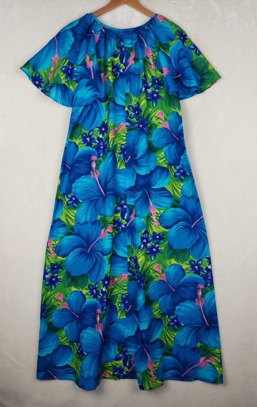 VTG 60/70s Pomare Tahiti Maxi Dress Floral Festival Boho Hippie Psychedelic Mumu