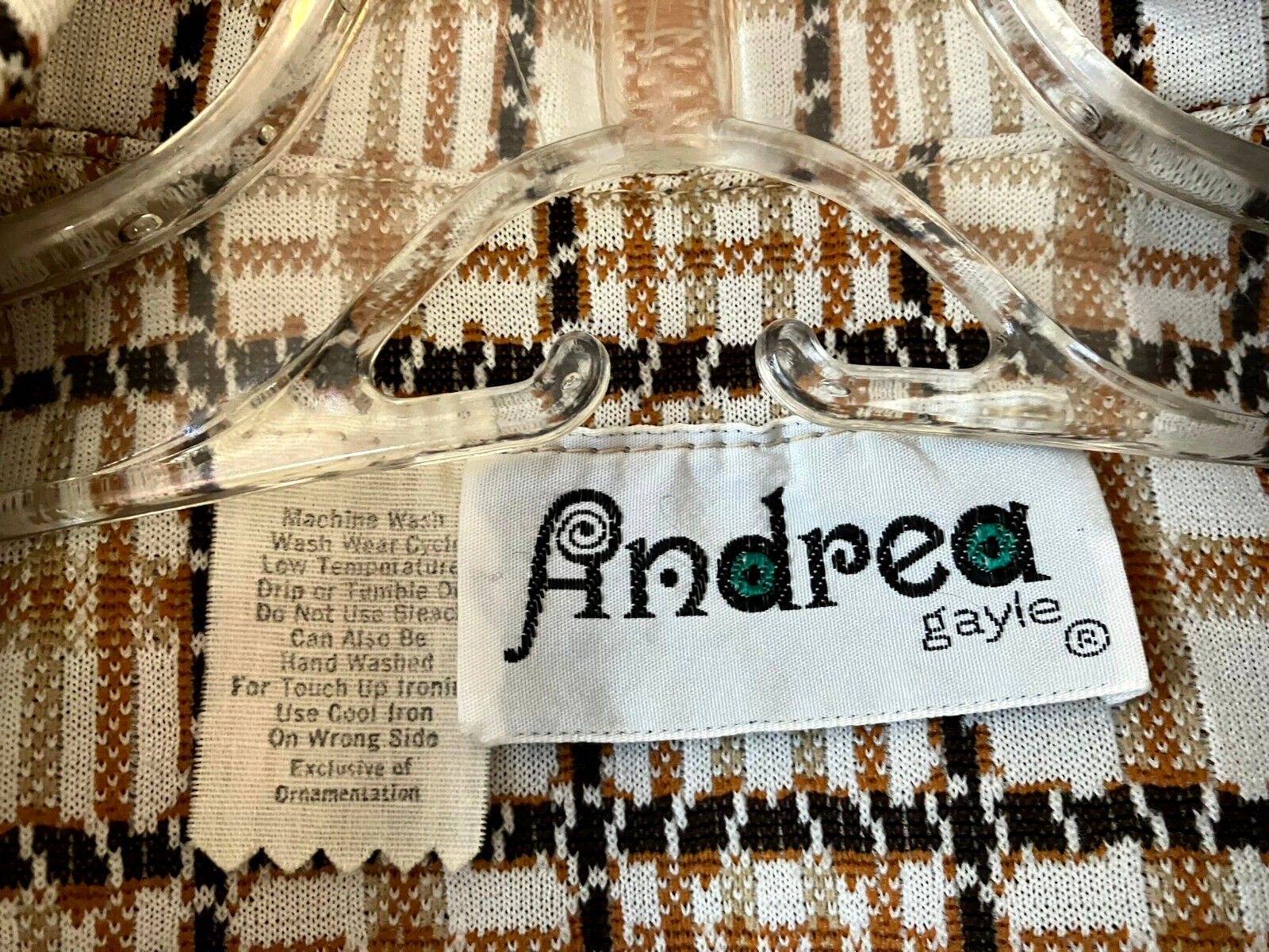 Vintage ANDREA GALE Checkered BLAZER, Brown, Rust, Tan, Cream, Slightly Stretchy