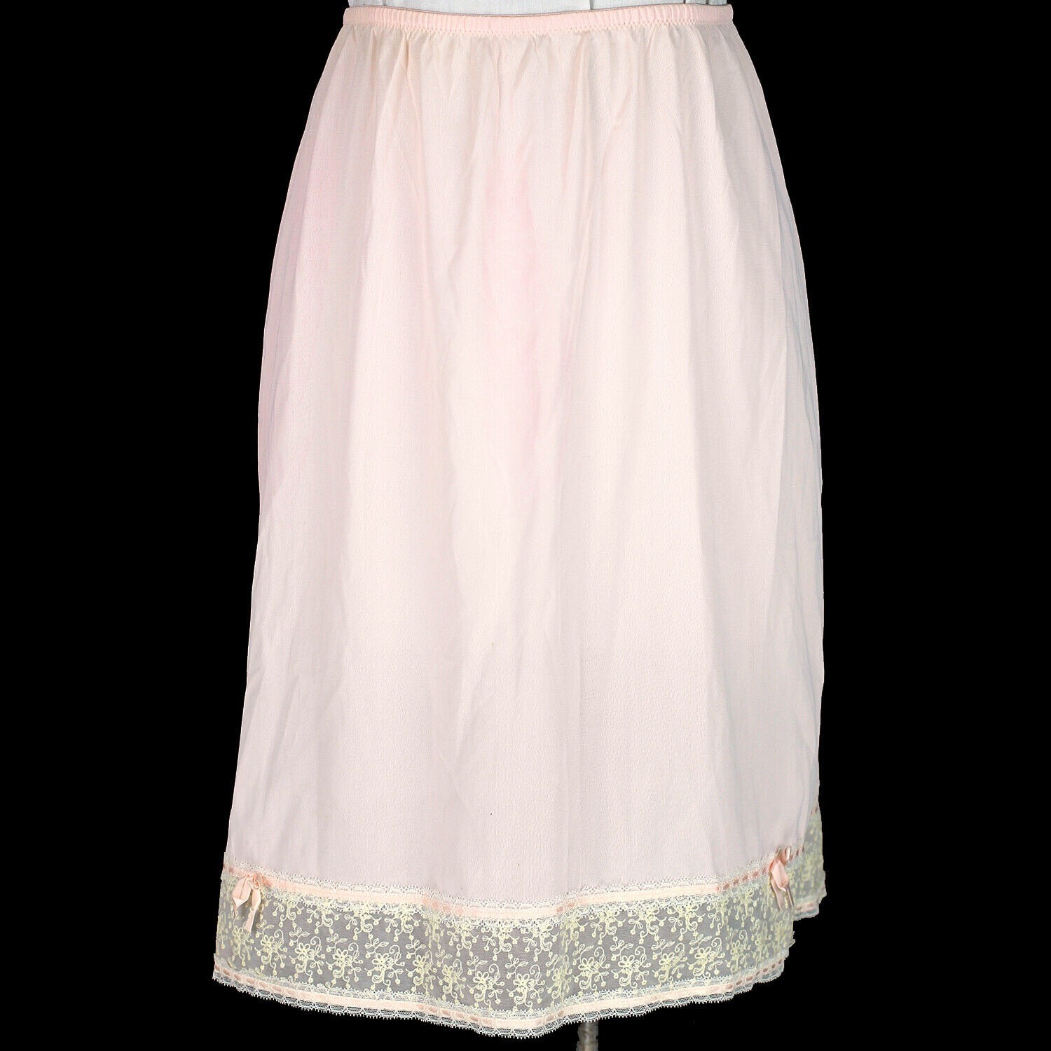 1950s Vintage Vanity Fair Half Slip Pink Nylon Embroidered Lace Ribbon Bows S