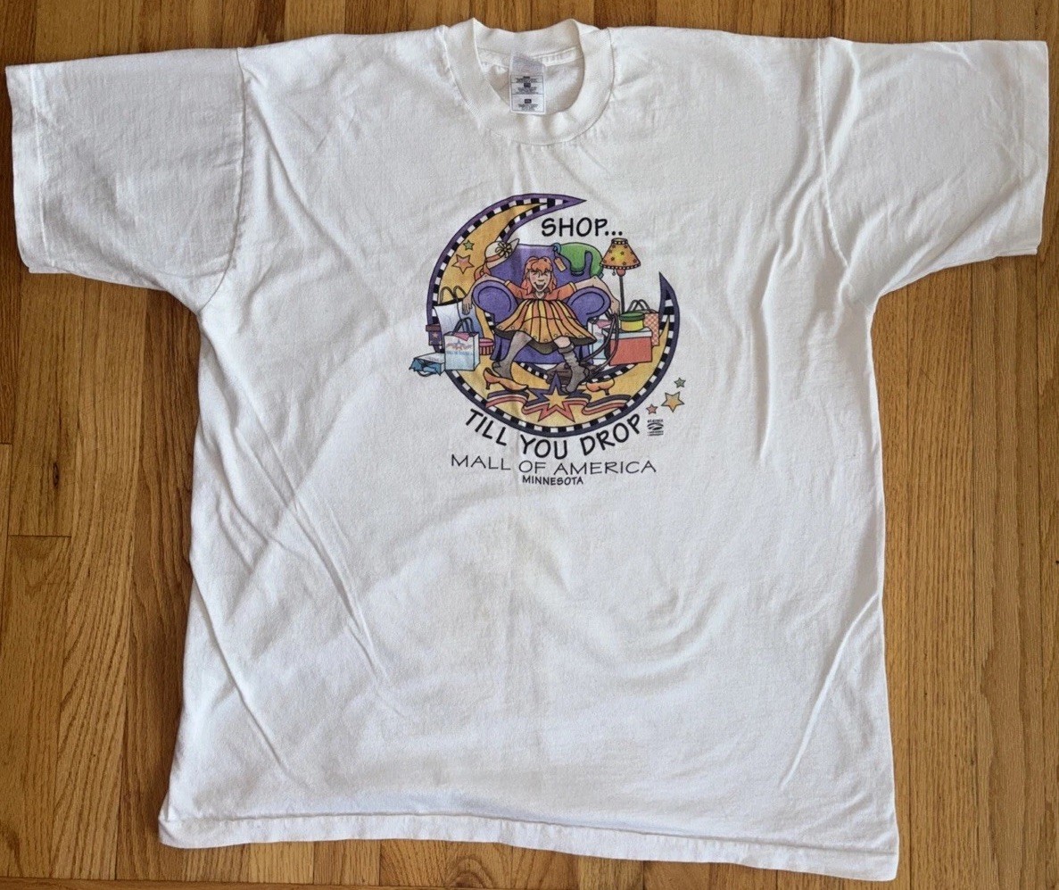 Vintage Mall Of America Shop Till You Drop T-shirt Size XXL White