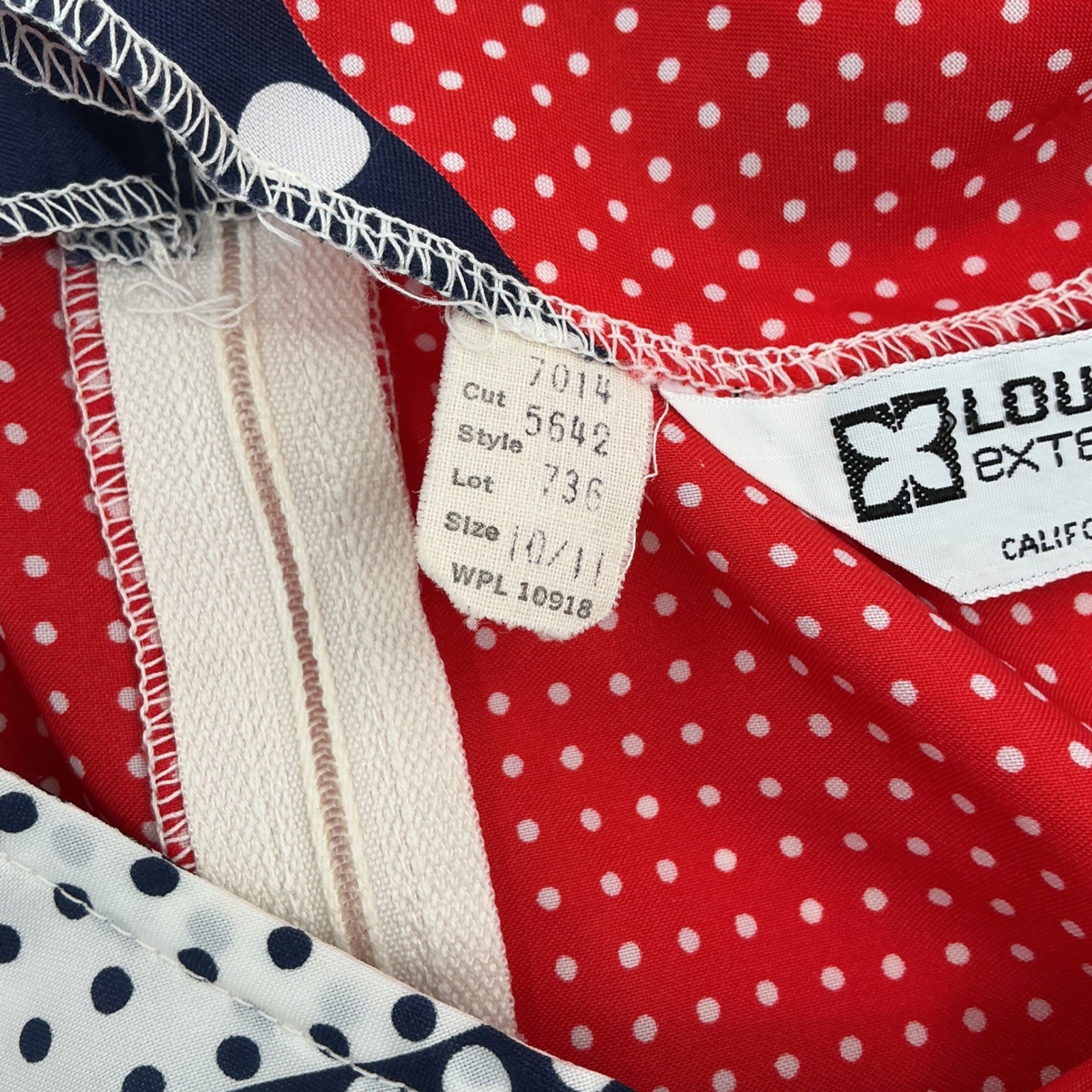 Loubella Tunic Top Wms 10/11 Red Navy Polka Dot Geometric Mod Vintage 70s Retro