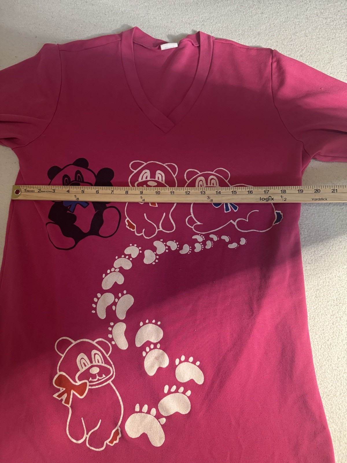 Vintage Panda Short Nightgown 70s 80s Pink Longline Tunic V Neck Slim Nostalgia