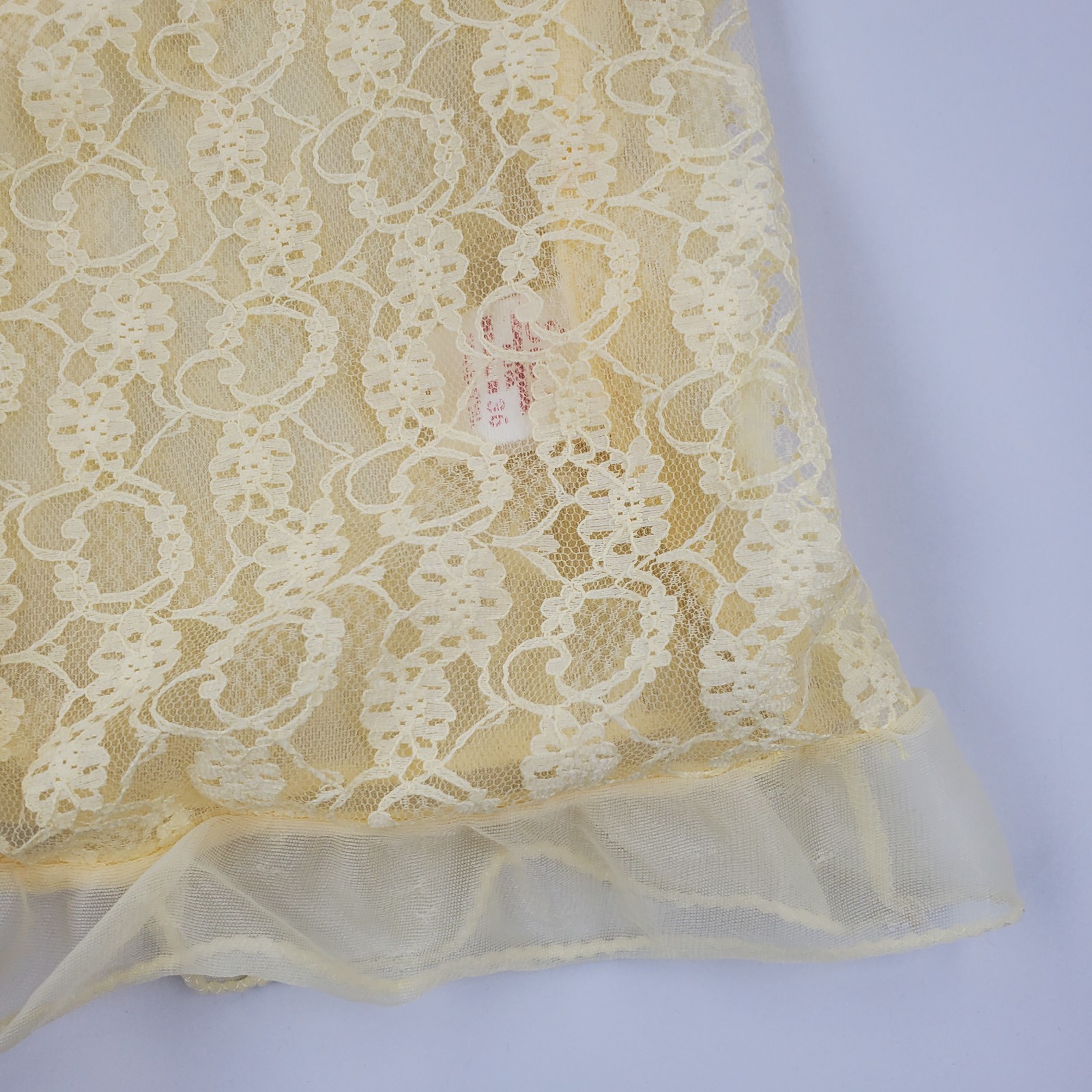 VTG 50s 60s Sears Roebuck Co Yellow Lace Chiffon Vest Peignoir Sheer Lingerie M