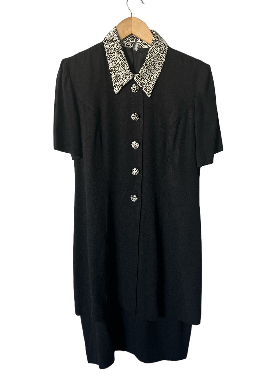 Vintage 90s Virgo II Black Animal Print Faux Dress Set Size 8