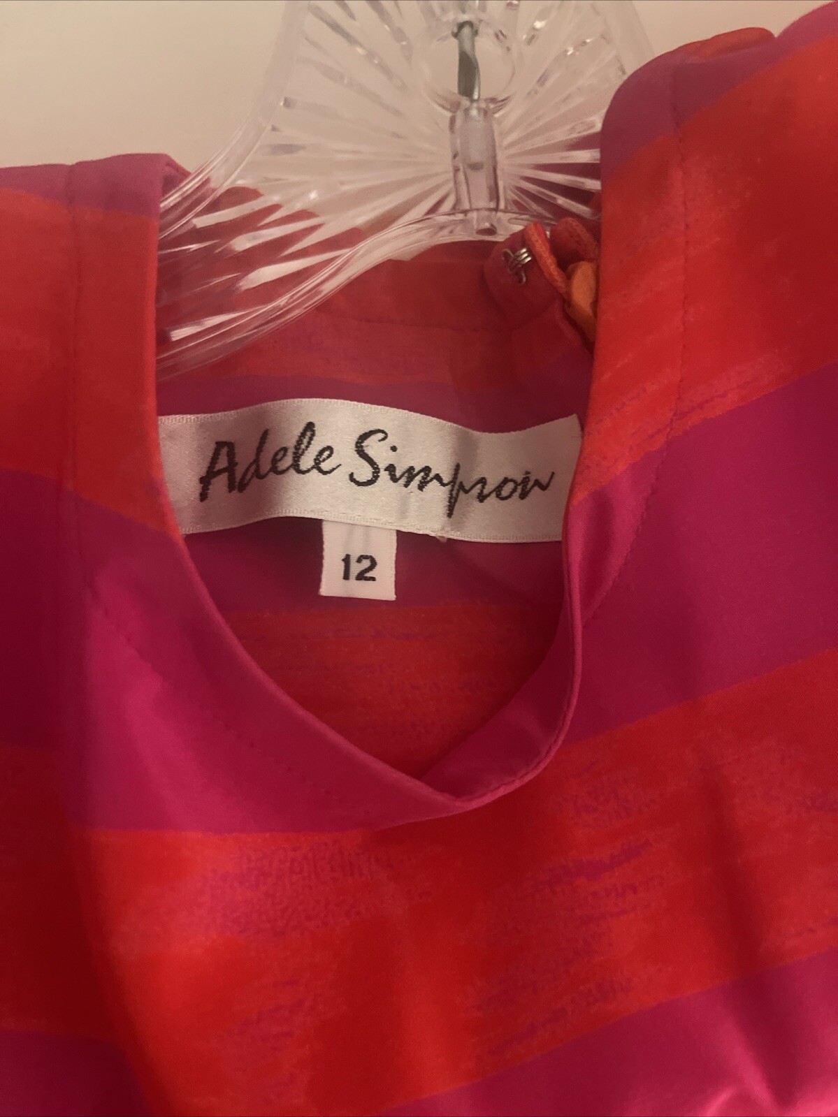 VINTAGE ADELE SIMPSON SILK COCKTAIL SHIFT DRESS PINK ORANGE Striped Size 12