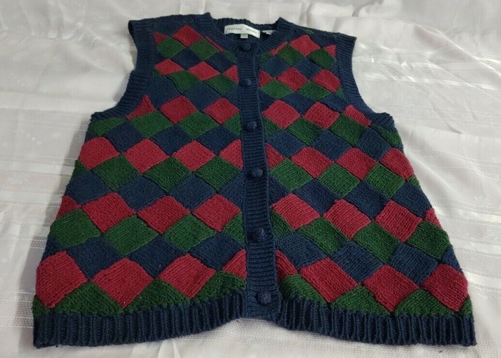 BOXER & WELLS ANGOLA SWEATER VINTAGE WOMENS NAVY GREEN CRANBERRY HEAVY RIBBED