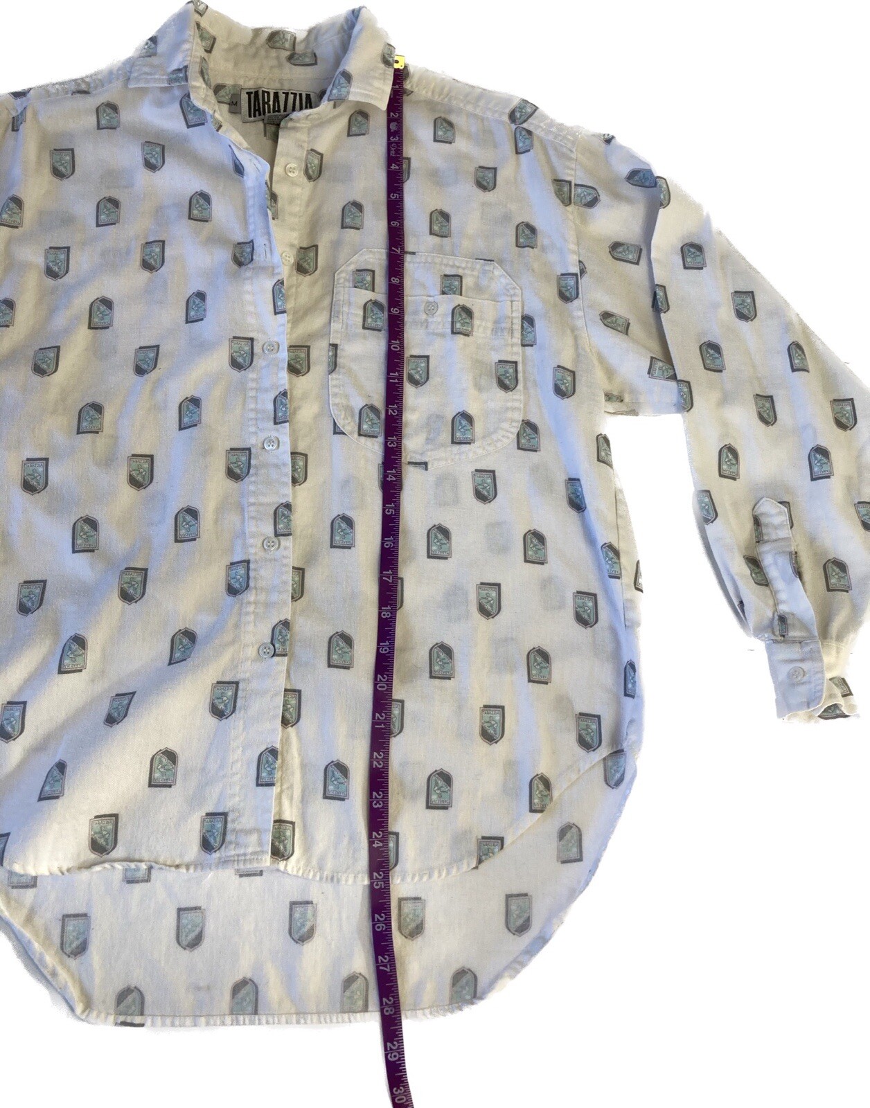 Tarazzia Button Up Shirt Women’s Size M White Gray Pink Pattern Blouse Vintage
