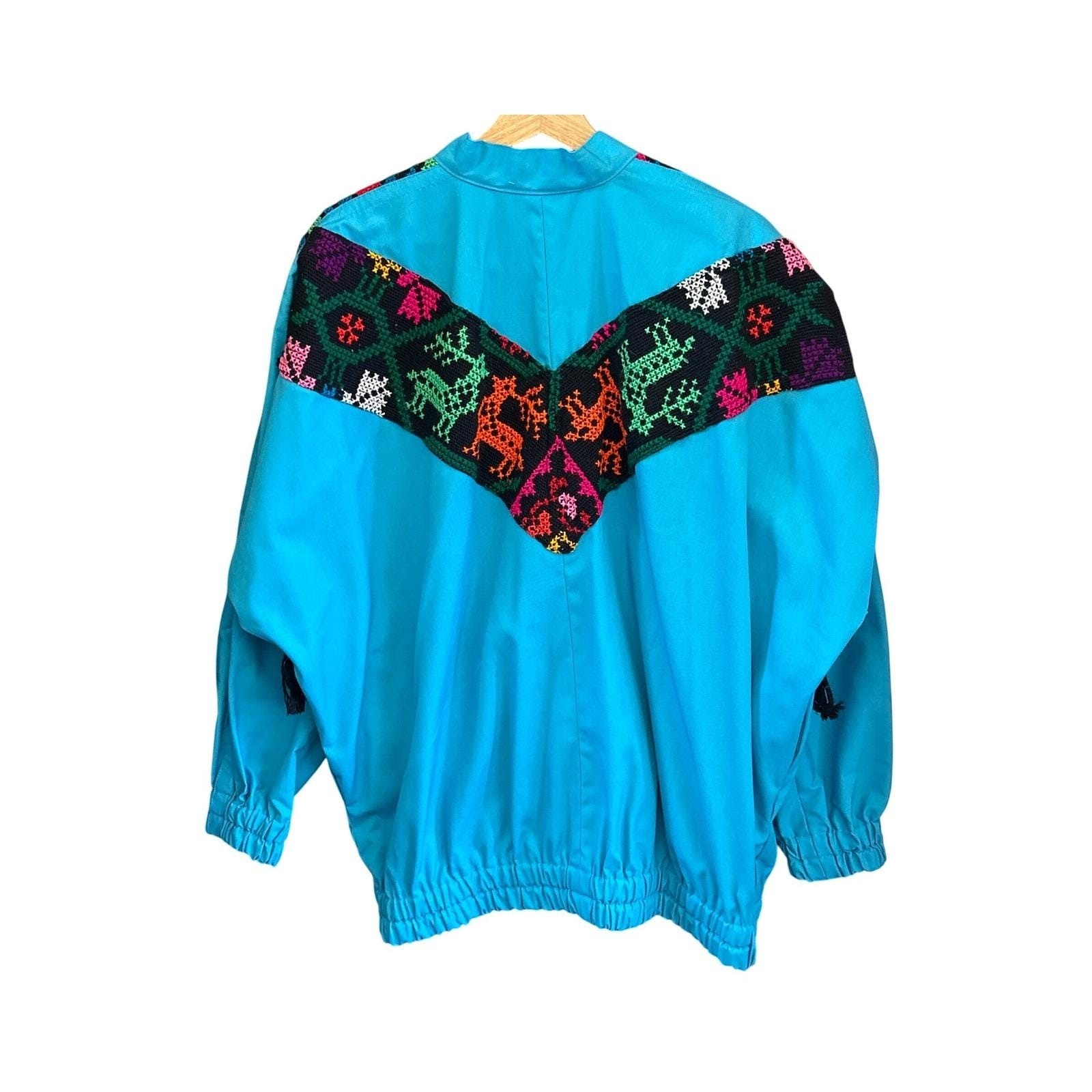 Vintage Granny’s Closet Jacket Embroidered Folk Art Boho Fringe Turquoise Blue