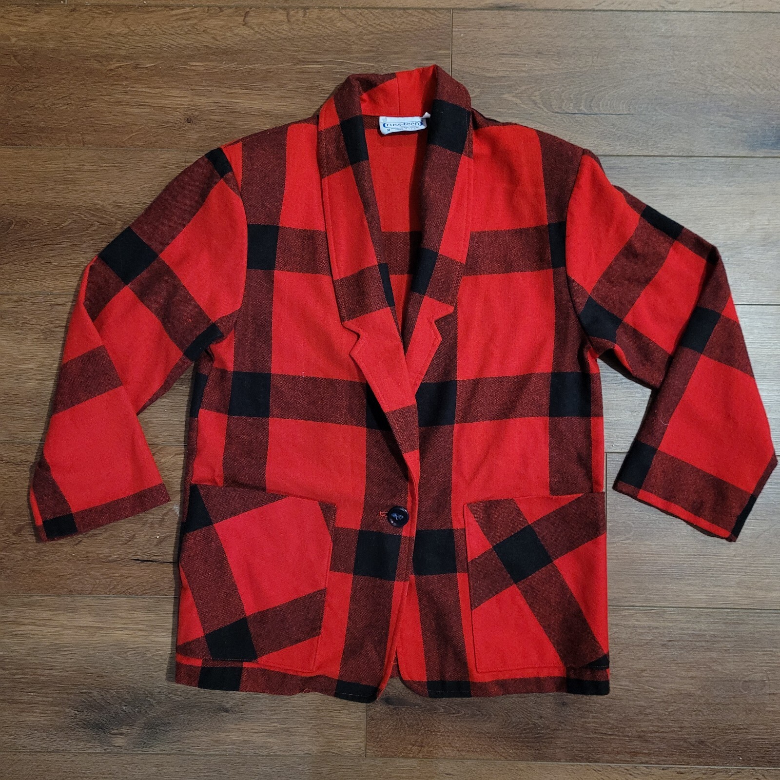 Buffalo Plaid Blazer Russ Teen Sz 14 ? Jacket USA Red 60s 70s Union No Tag READ
