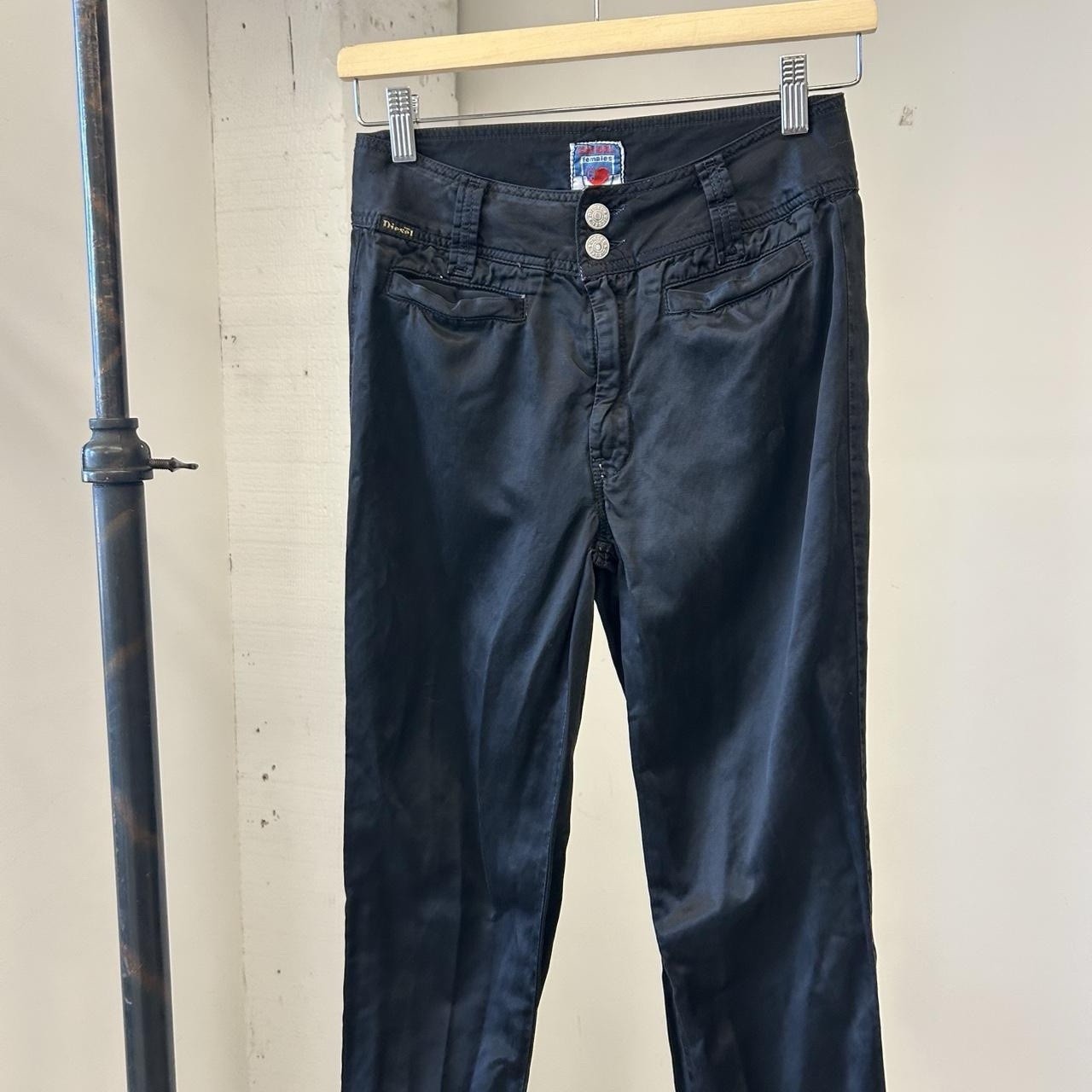 Vintage 2000s Diesel Females Black Satin Low Rise Pants