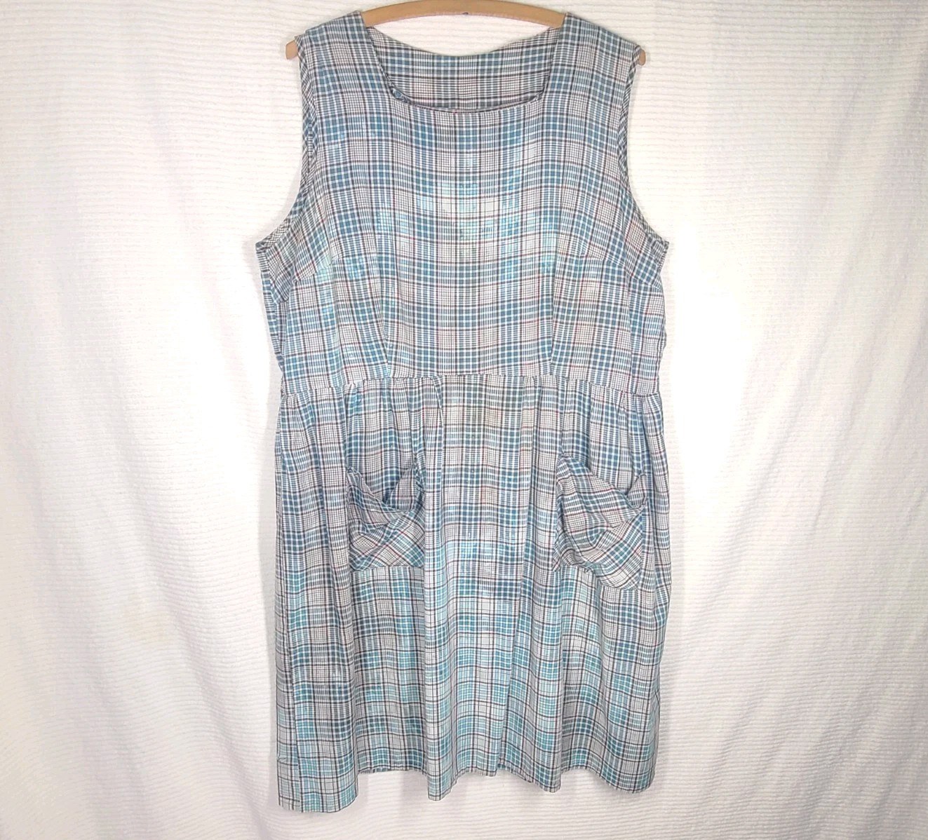 Vtg 50s Country Cotton Plaid Dress Plus Size 1x 2x Metal Zip Amazing Wear Retro