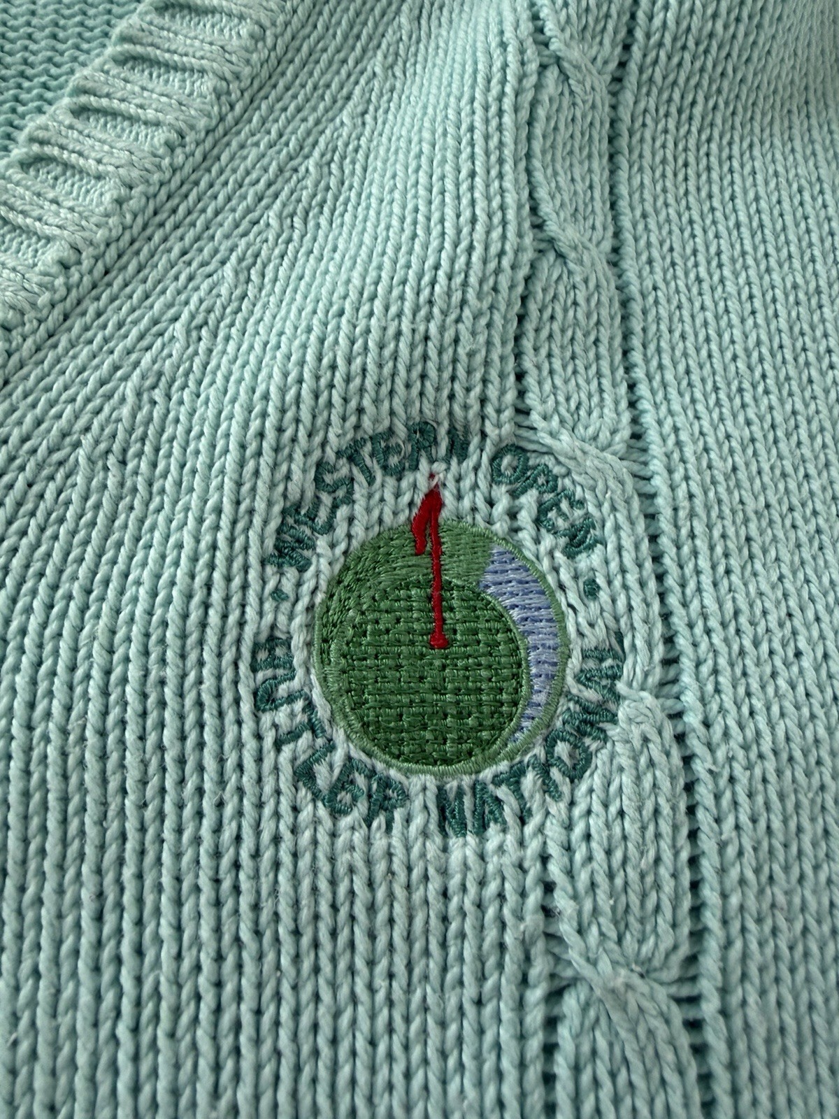 Vintage Golf Cable Knit V-Neck Sweater Aqua Blue Women XL Lady Pickering