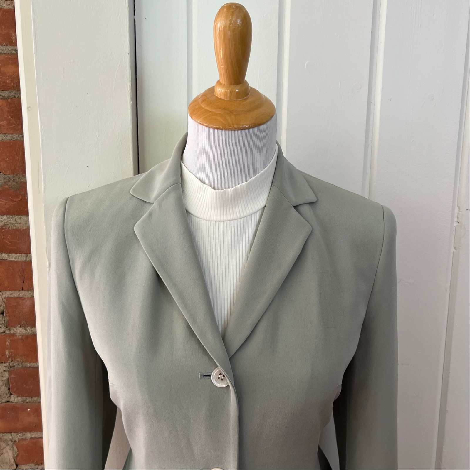 Vintage 90s Rena Rowan Silk Belted Blazer Gray Longline Jacket 4