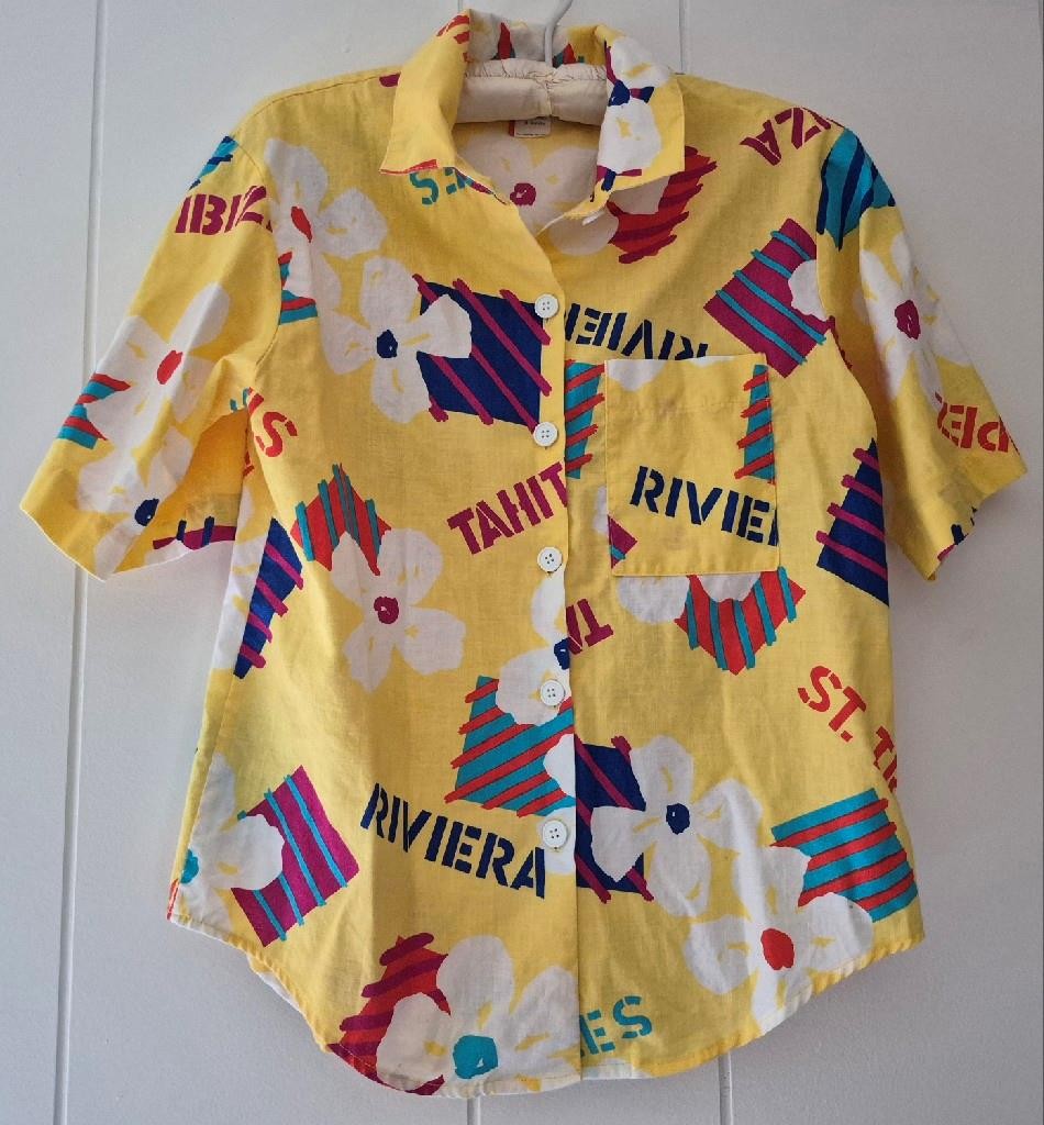 Vintage 1980s KORET PETITES Womens SHIRT Size 8 Blouse RIVIERA Tahiti TROPICAL