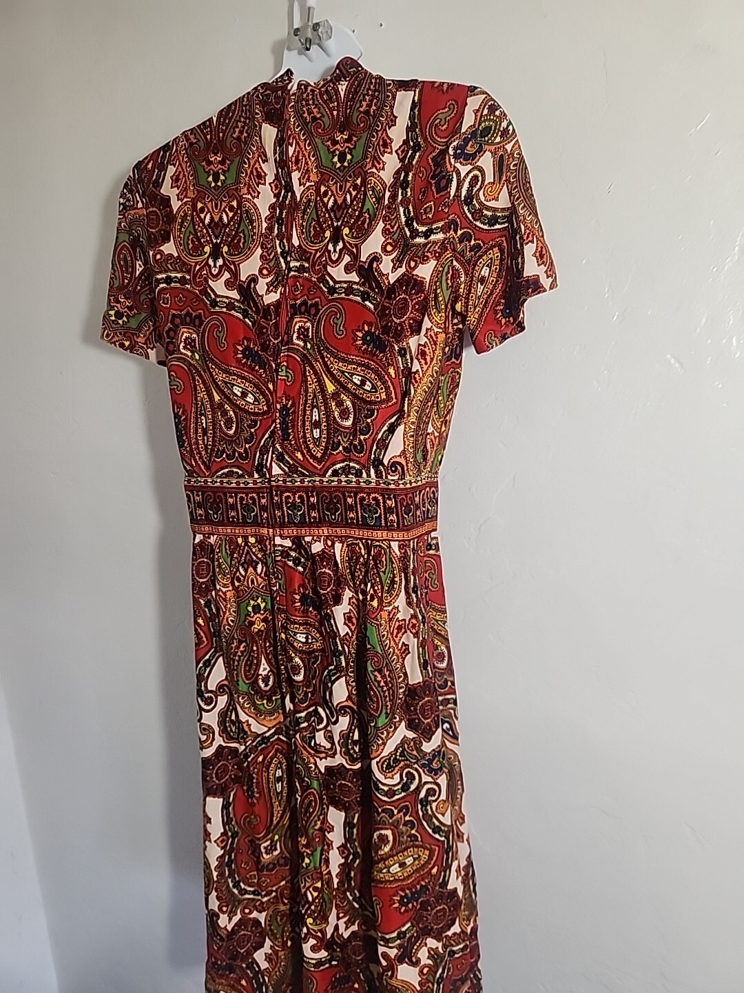 vintage 70’s dress paisly polyester psychedellic jerrie lurie 1970’s hippy 27″ w
