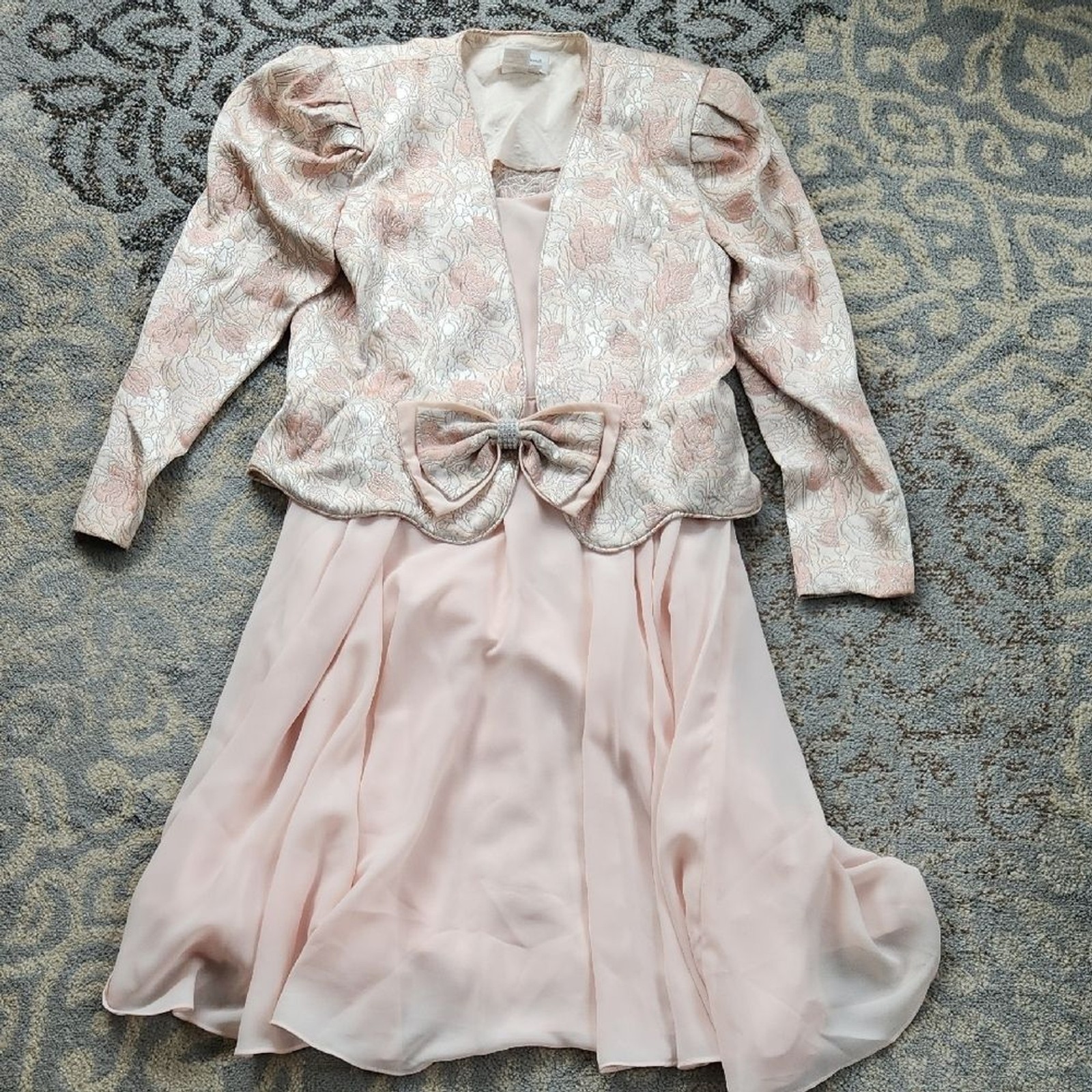 Vintage In The Mood Two Piece Dress & Jacquard Jacket Set Pink 16