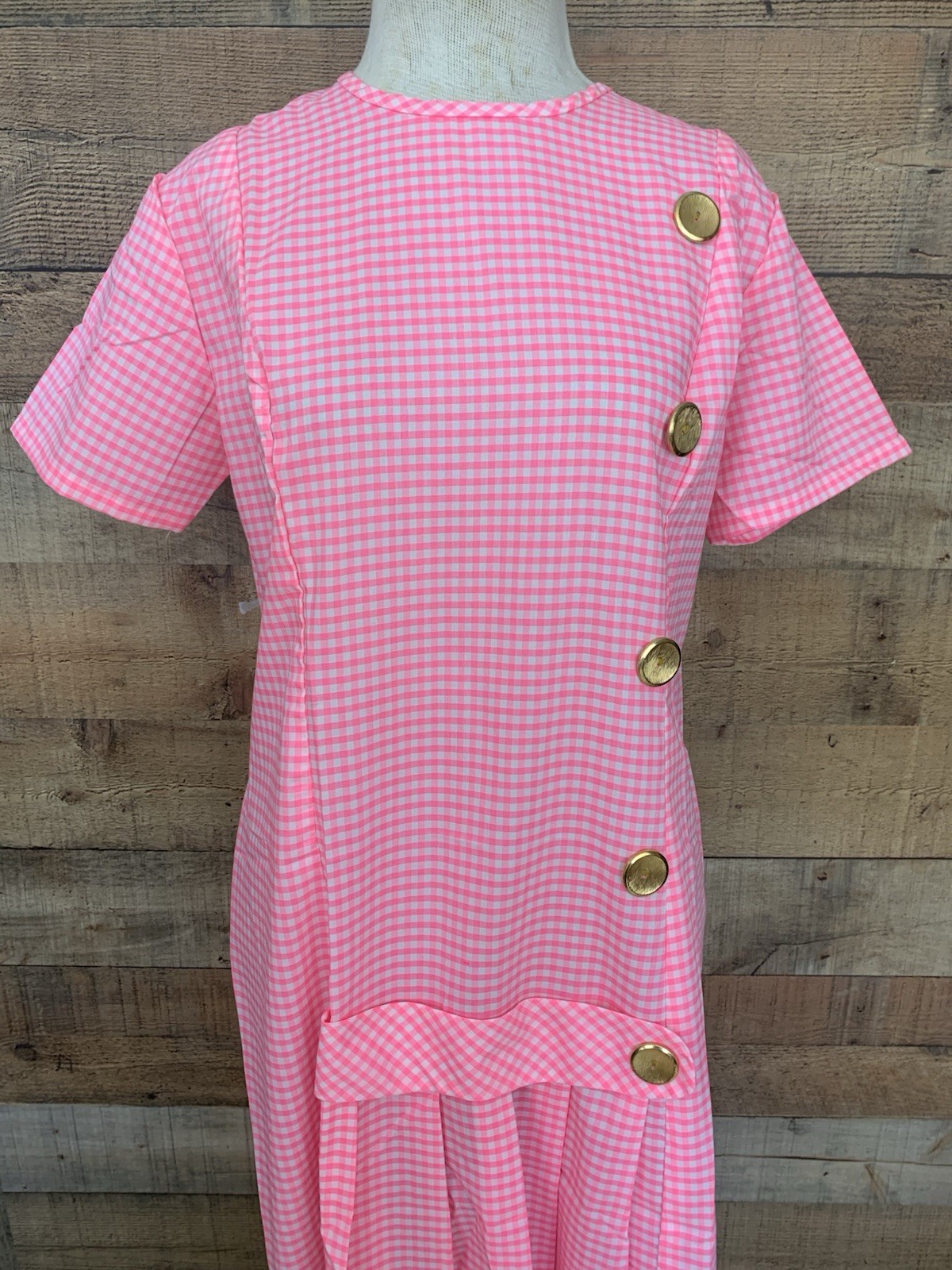 Vintage 1960s Mod Pink Gingham Drop Waist Day Dress 42”Bust /36”waist