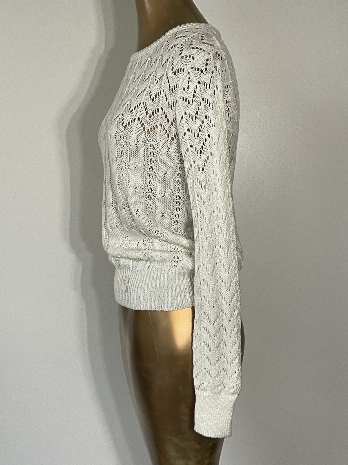 Vintage 80s NWT Cuddle Knit White Hollow-out Lightweight Sweater