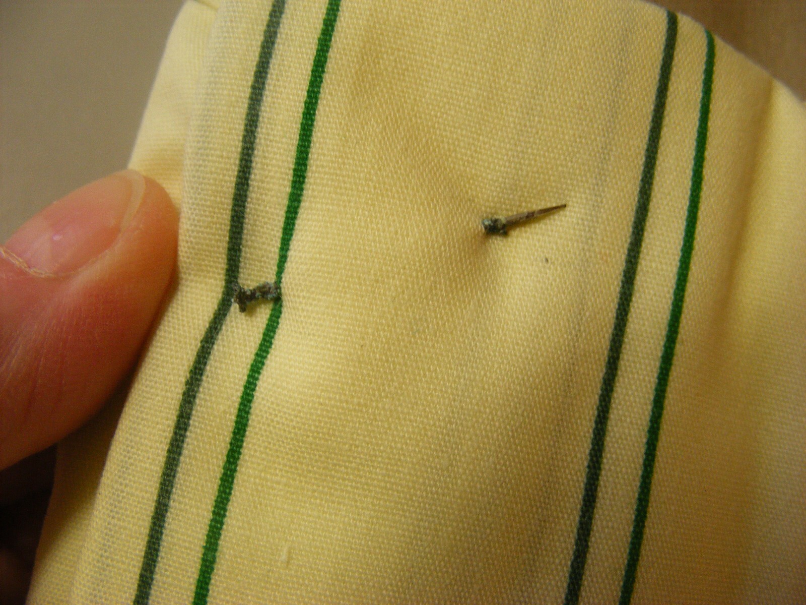 60s SHIRT DRESS BUTTON UP RAYON COTTON DEADSTOCK LEMON YELLOW GREEN STRIPE M